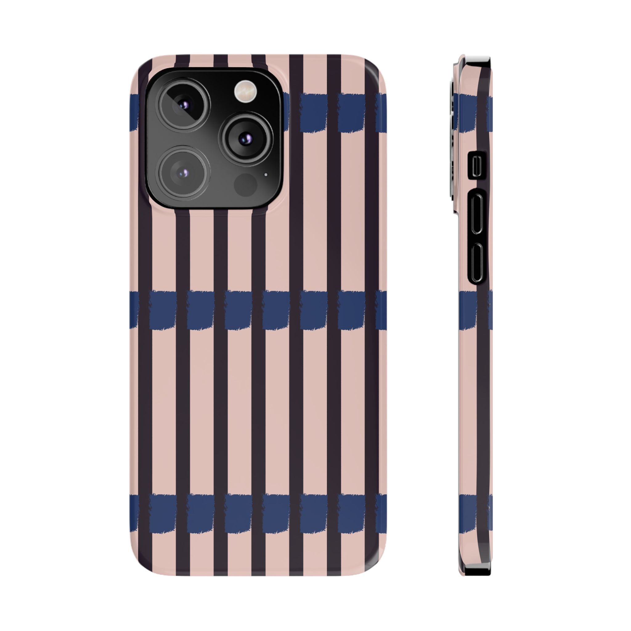 Slim Phone Case — Minimalist Blush & Navy Stripe Pattern