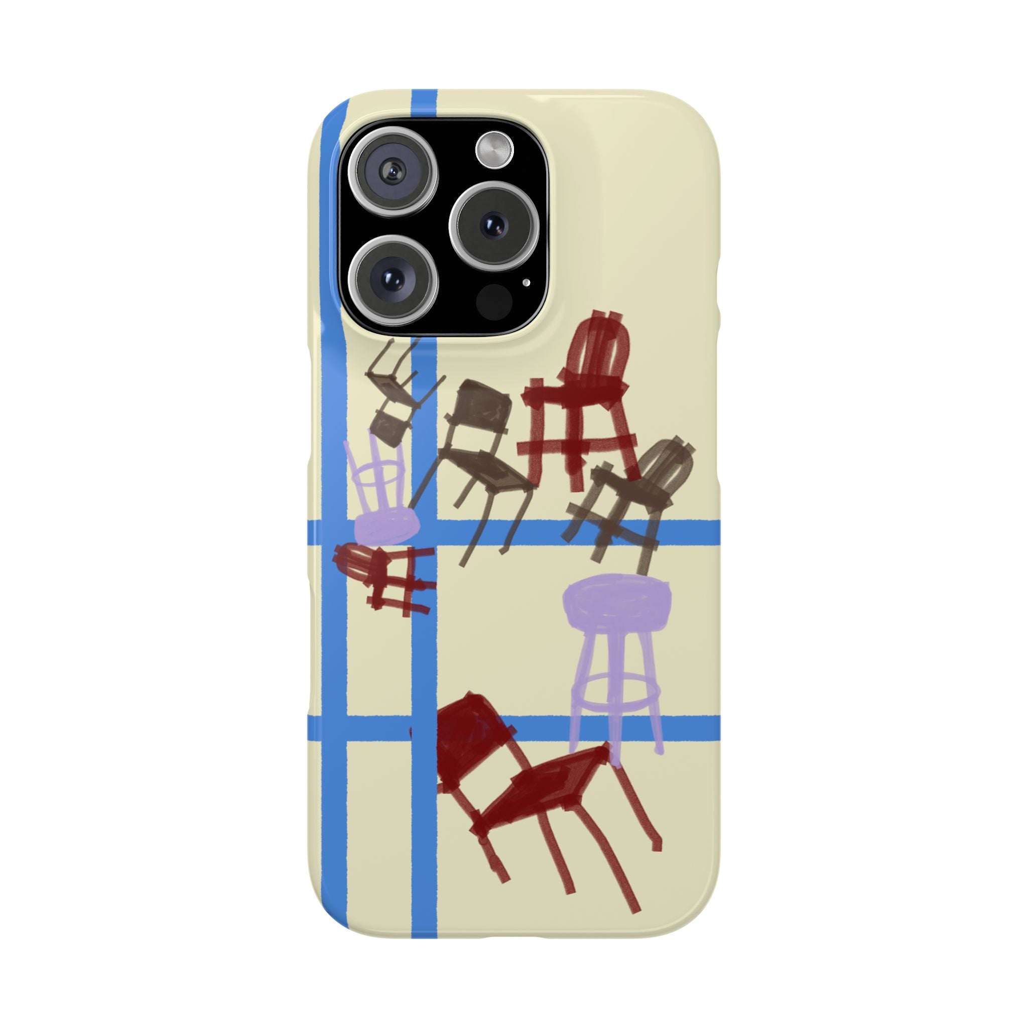 Slim Phone Case — Retro Chairs Pattern on Cream with Blue Grid Backroom-Inspired