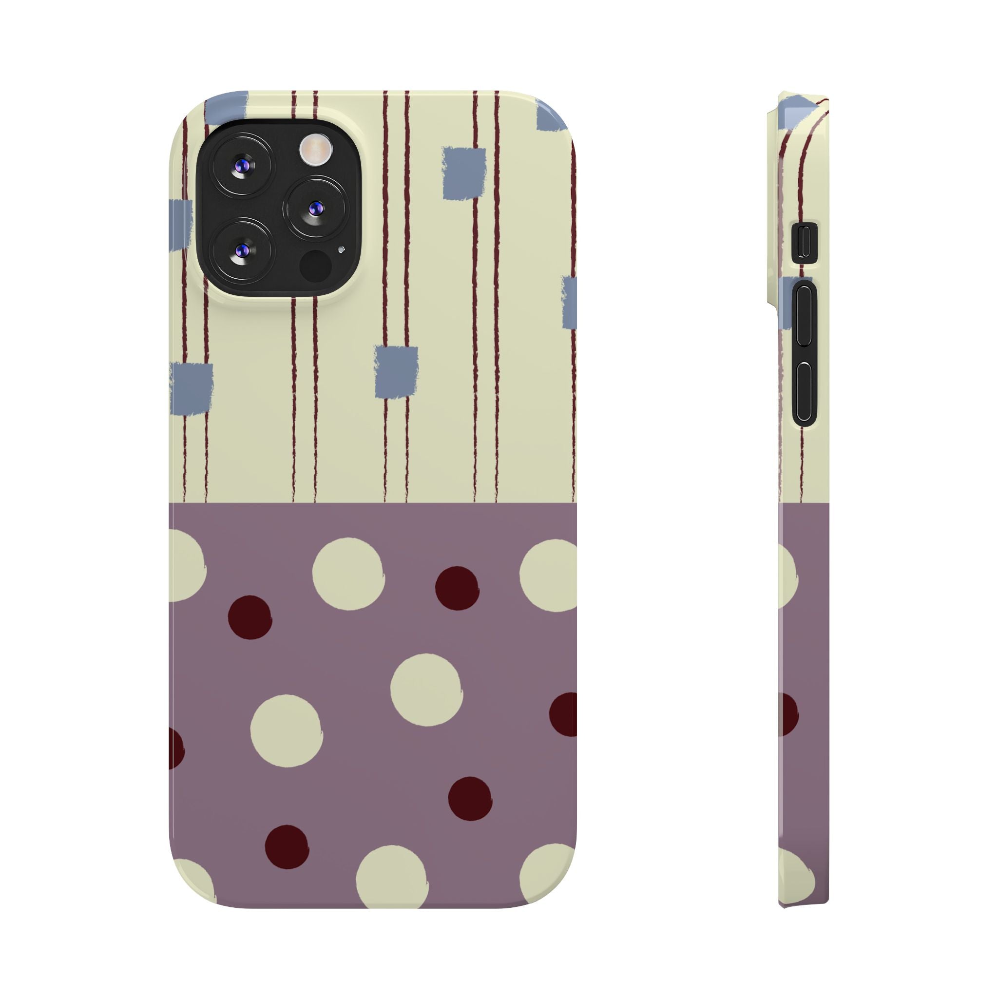 Slim Phone Case — Retro Polka Dot & Stripes Design, Lavender Plum