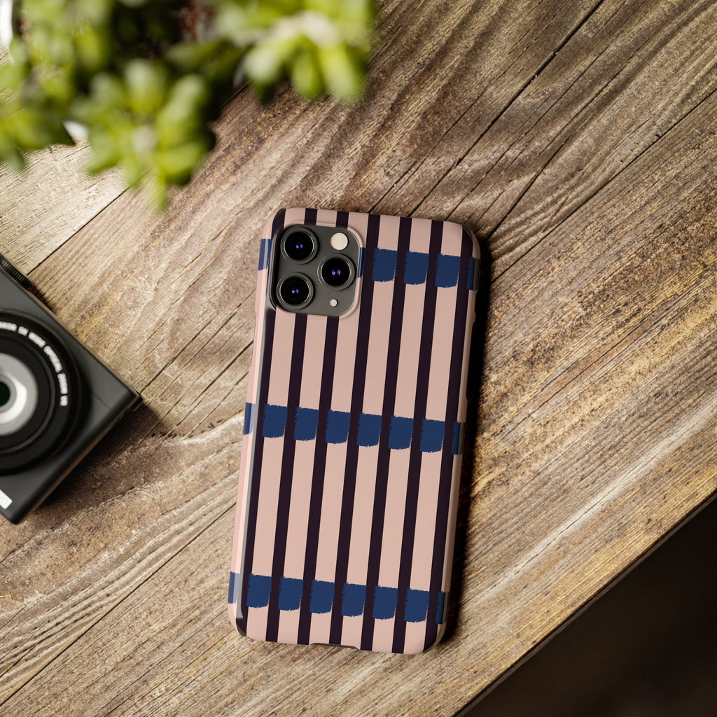 Slim Phone Case — Minimalist Blush & Navy Stripe Pattern