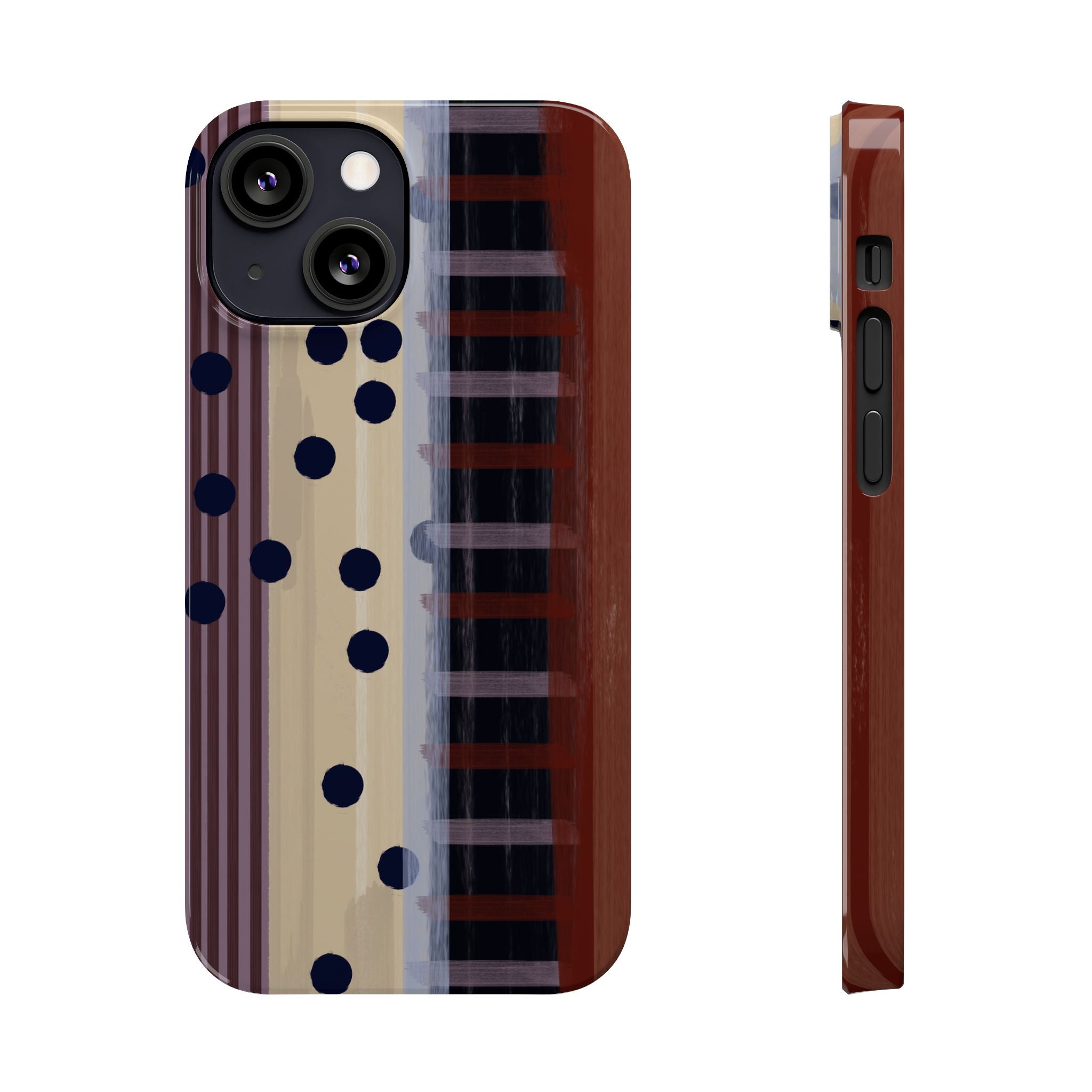 Abstract Stripes & Polka Dot Slim Phone Case — Retro Brown Artistic Pattern SATC Inspired
