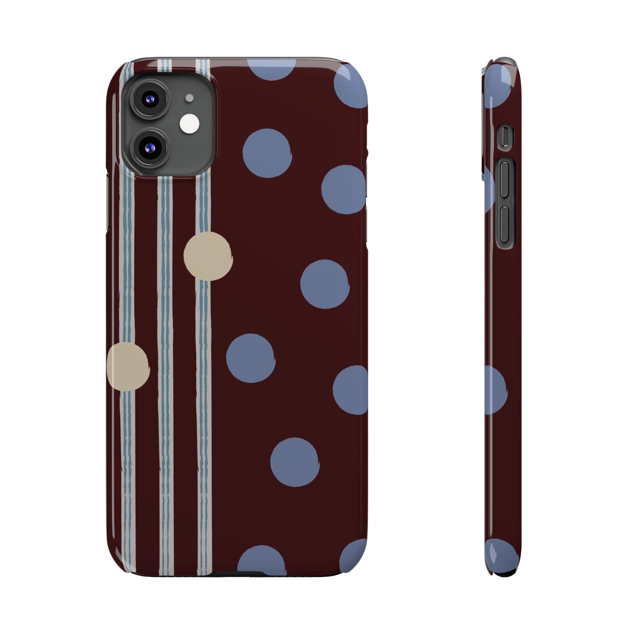 Polka Dot & Stripe Slim Phone Case — Burgundy Blue Retro Pattern