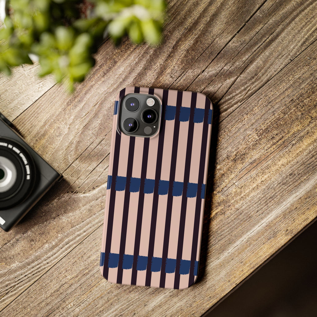 Slim Phone Case — Minimalist Blush & Navy Stripe Pattern