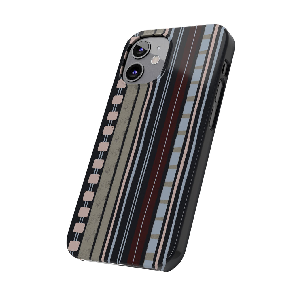 Slim Phone Case — Vintage Striped Pattern, Neutral Earthtone Protective Cover