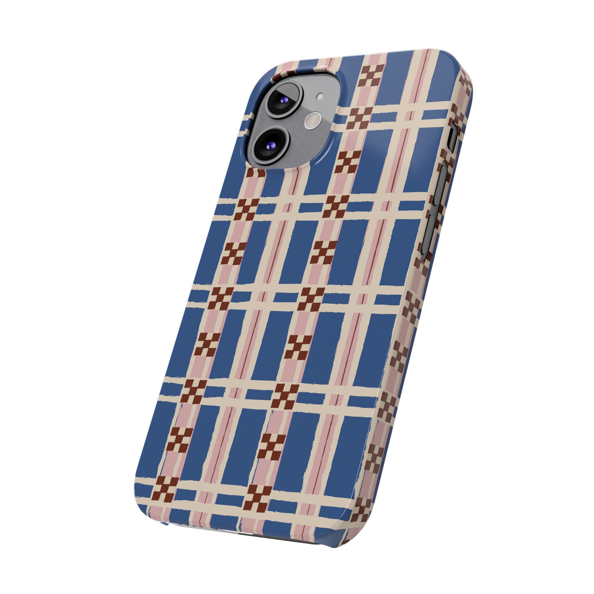 Slim Phone Case — Blue & Pink Retro Plaid Pattern