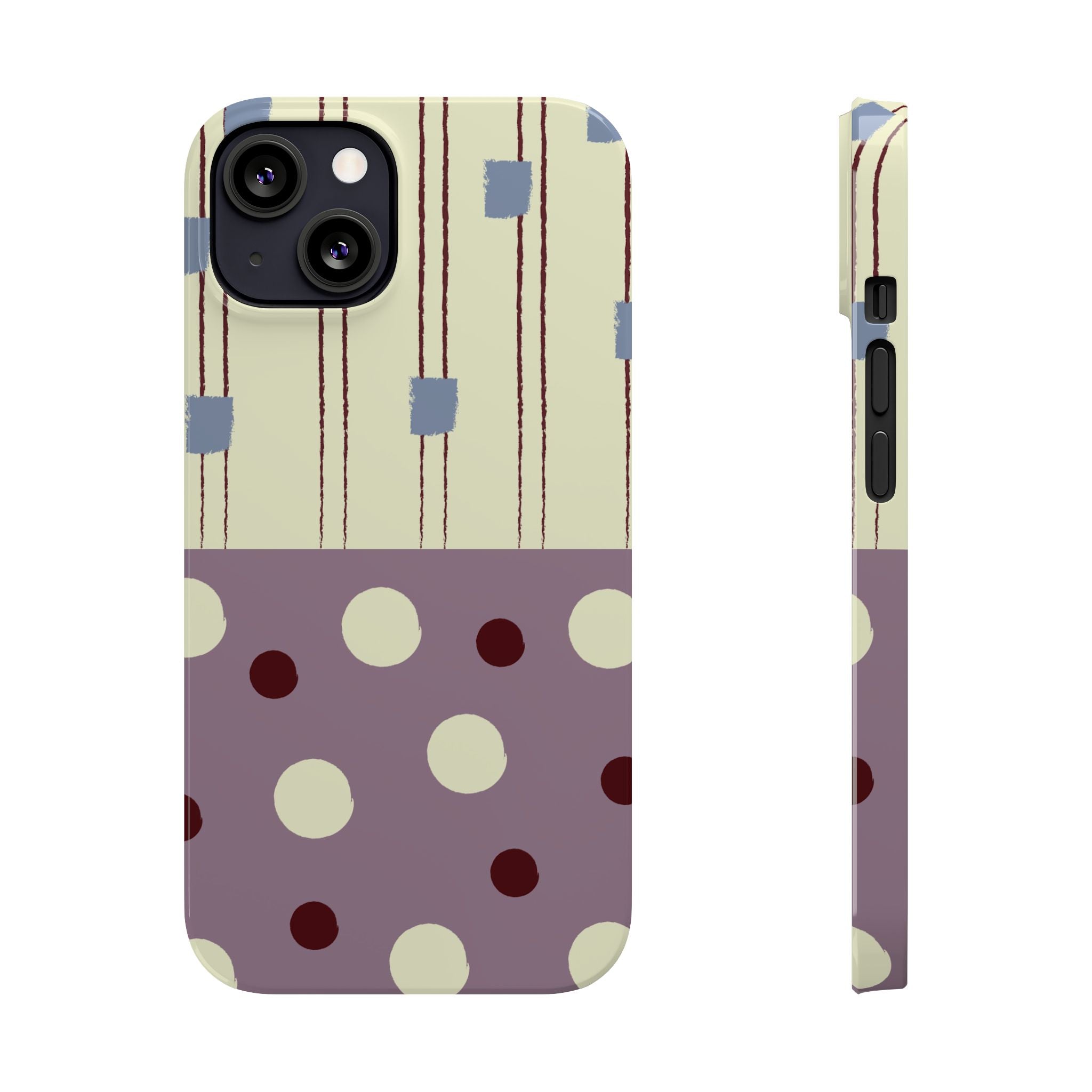 Slim Phone Case — Retro Polka Dot & Stripes Design, Lavender Plum