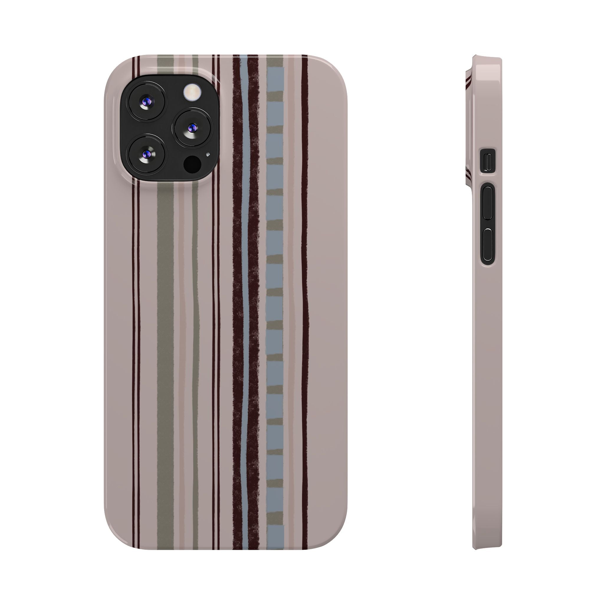 Slim Phone Case — Vintage Striped Pattern, Neutral Earthtone Protective Cover