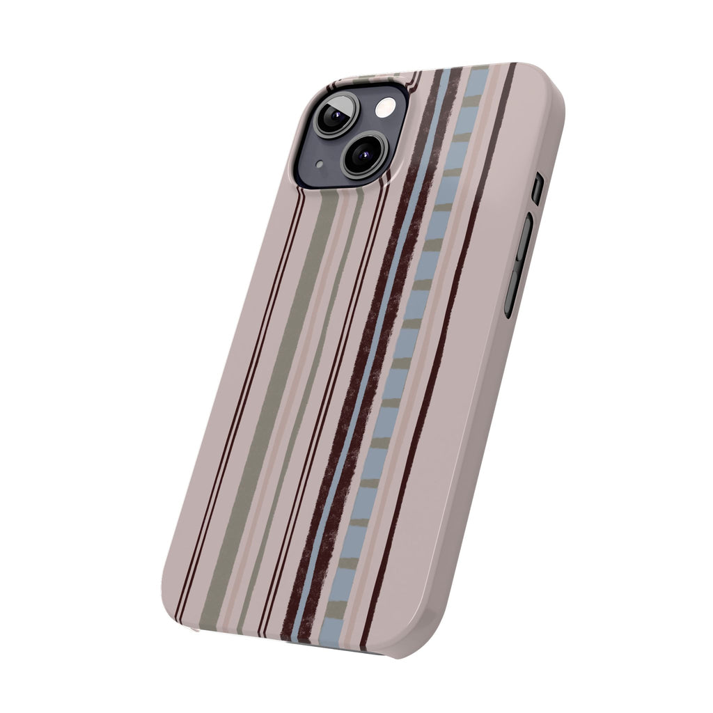 Slim Phone Case — Vintage Striped Pattern, Neutral Earthtone Protective Cover