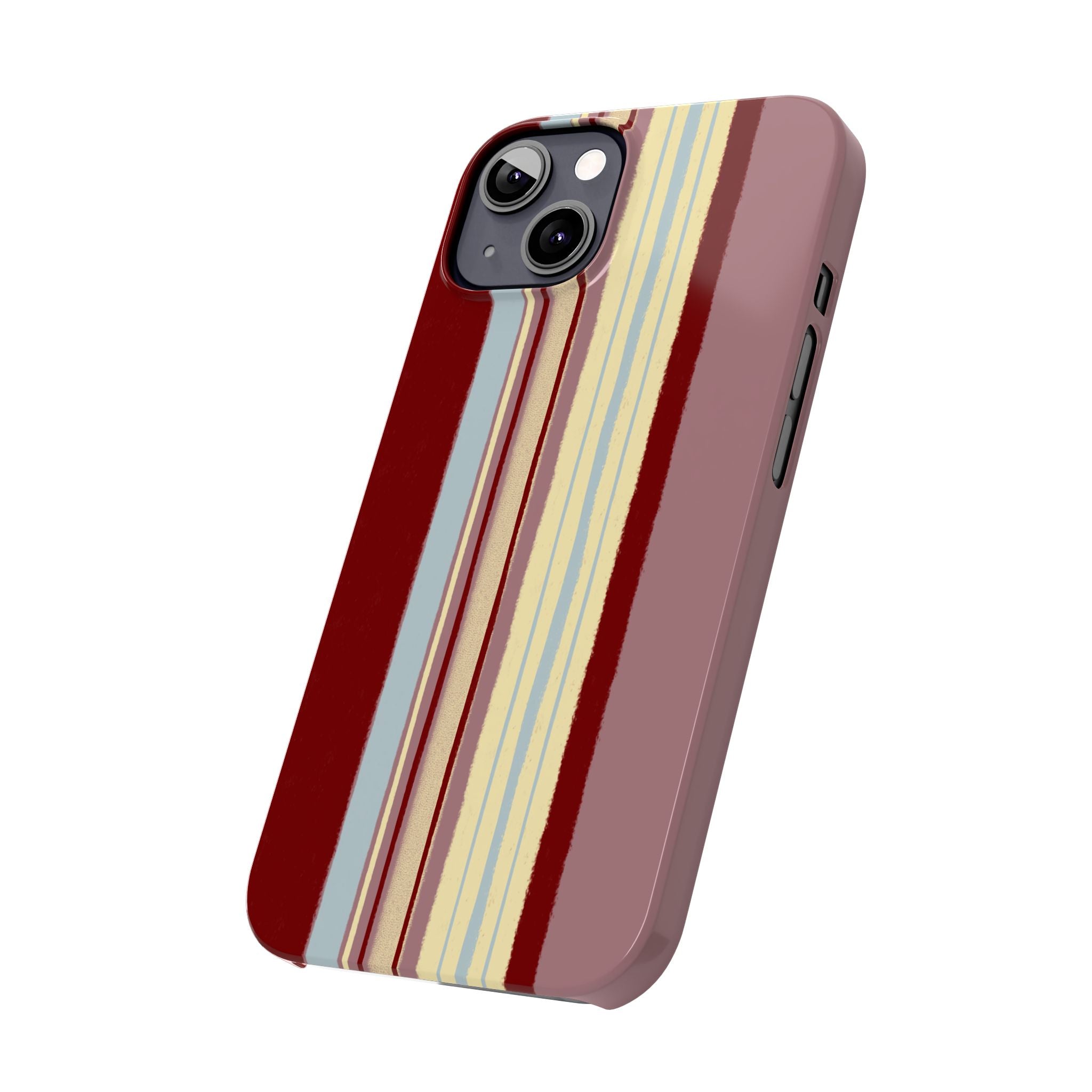 Slim Phone Case — Retro Vertical Stripe Design (Red, Blush, Cream)