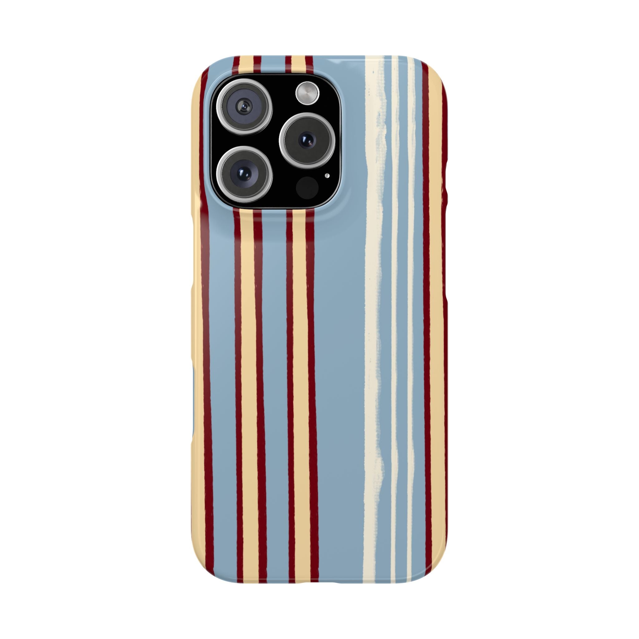 Retro Striped Slim Phone Case — Blue, Cream & Burgundy Vertical Lines