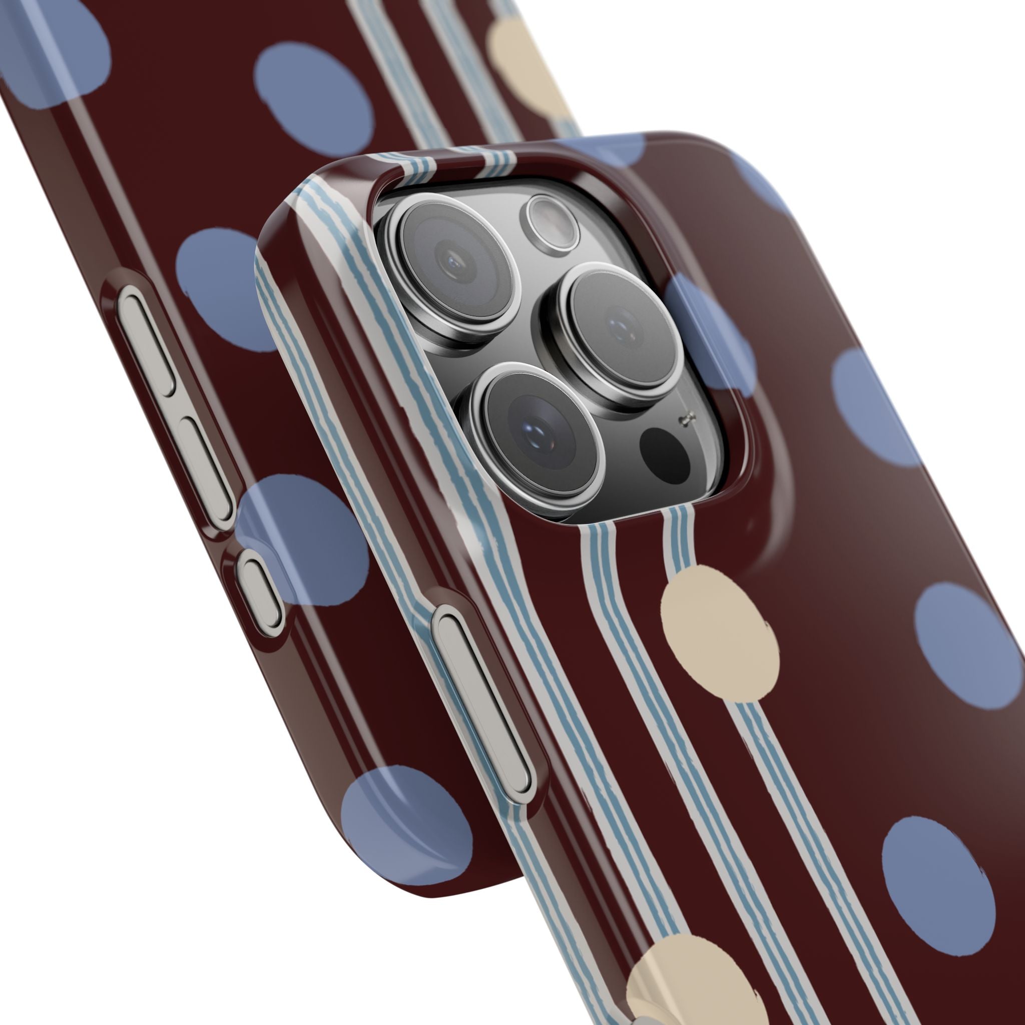 Polka Dot & Stripe Slim Phone Case — Burgundy Blue Retro Pattern