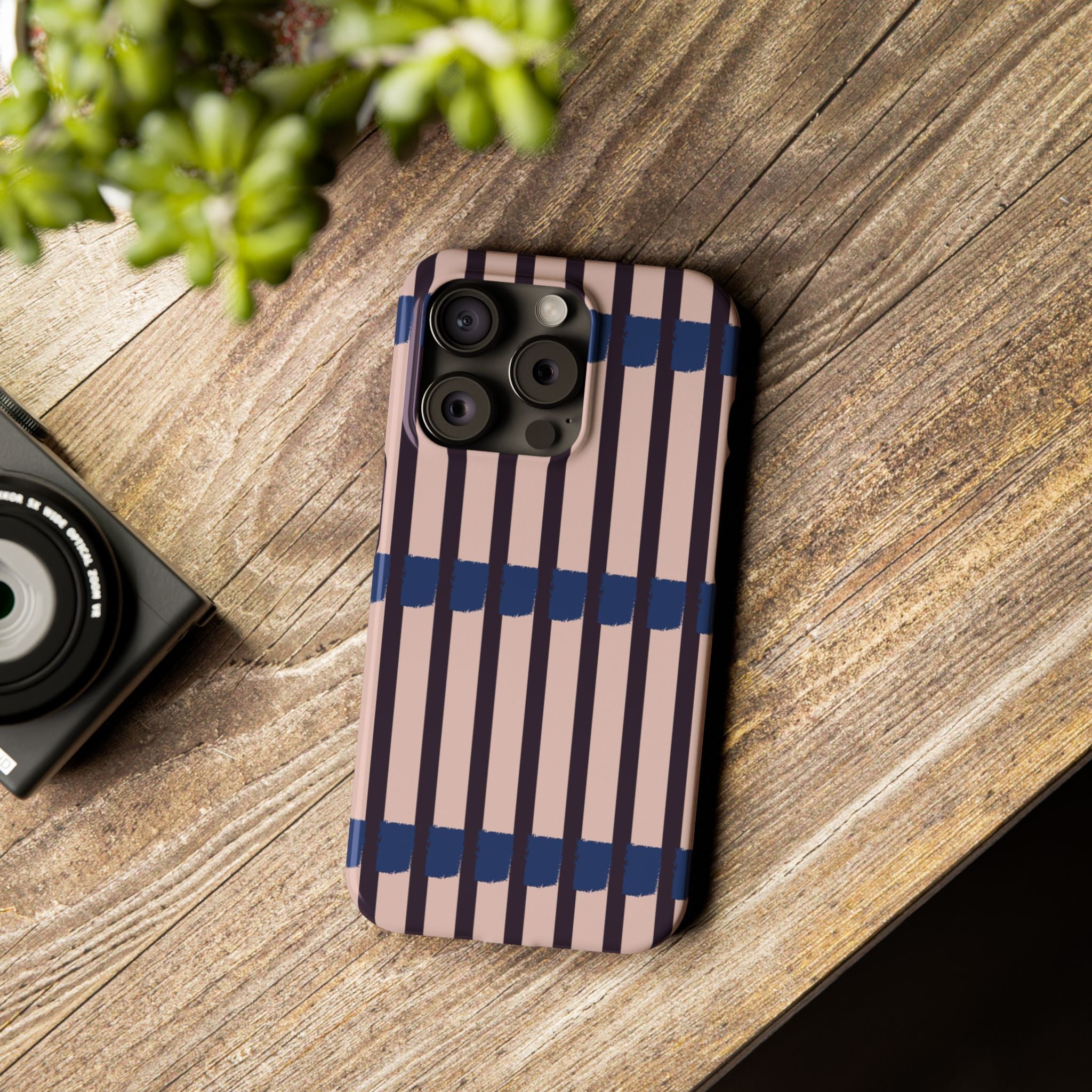 Slim Phone Case — Minimalist Blush & Navy Stripe Pattern