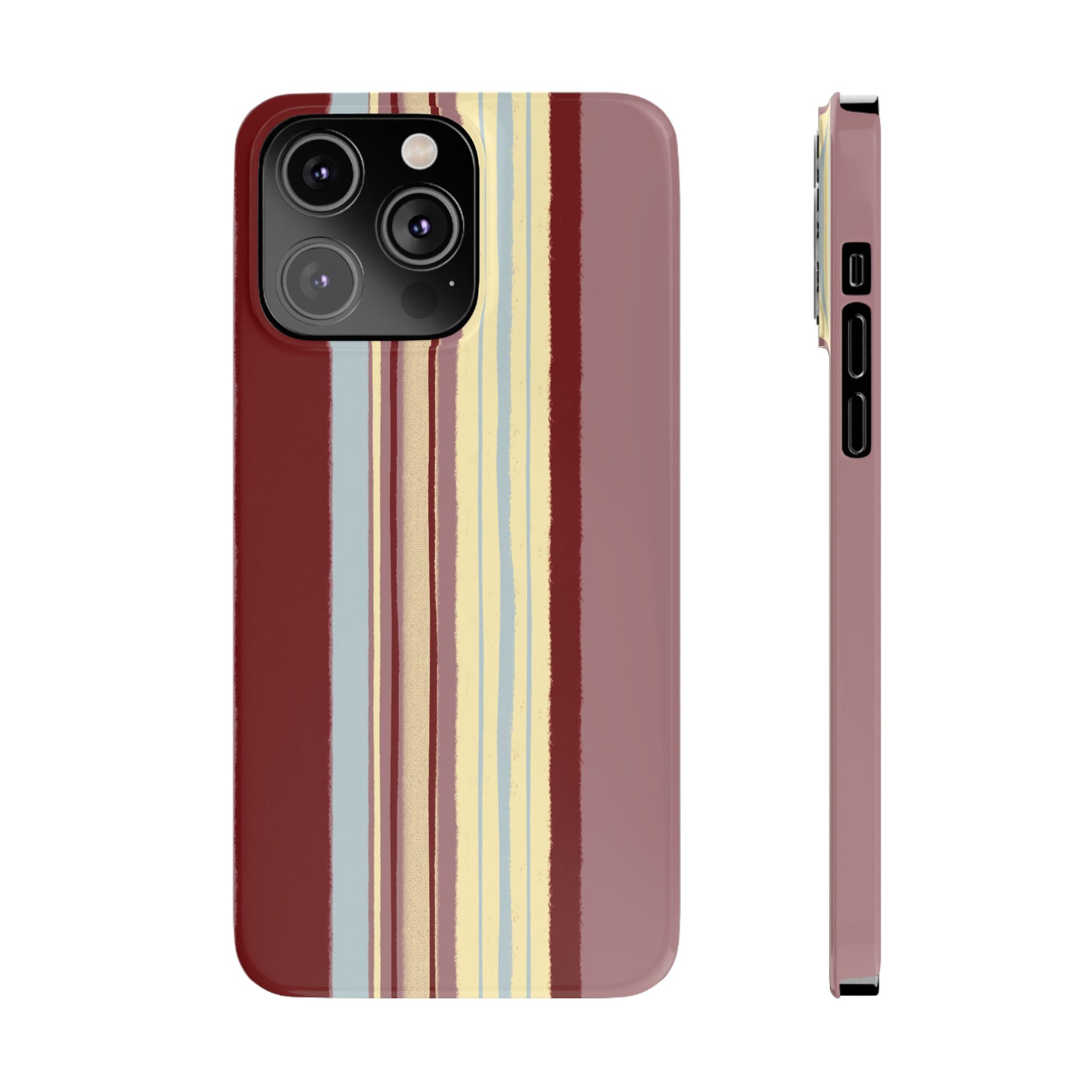 Slim Phone Case — Retro Vertical Stripe Design (Red, Blush, Cream)
