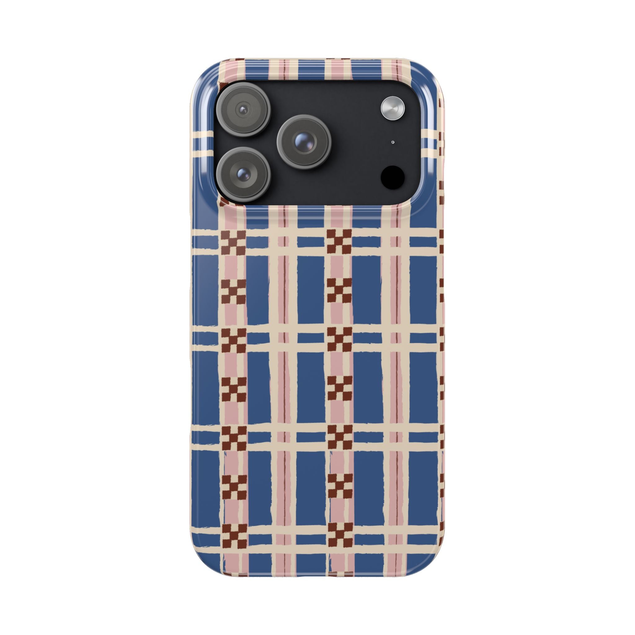 Slim Phone Case — Blue & Pink Retro Plaid Pattern