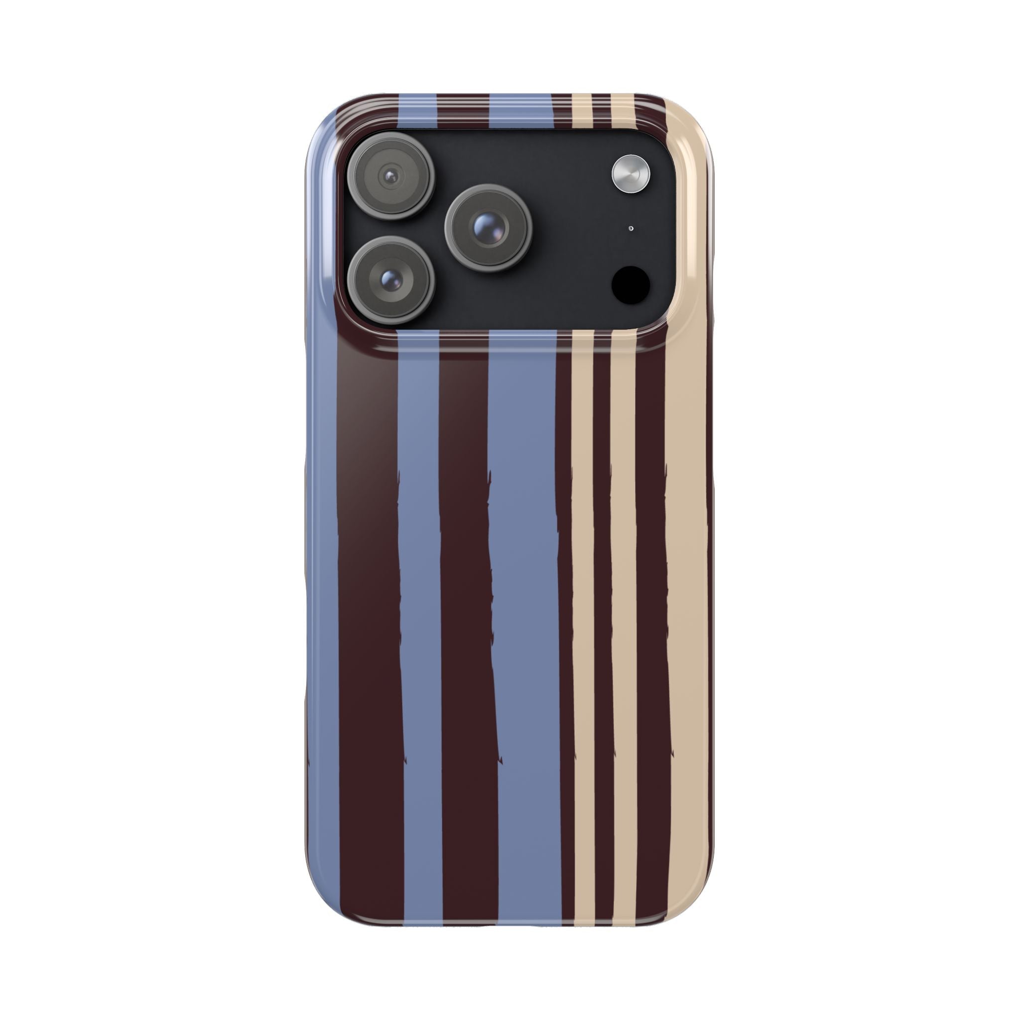 Retro Striped Slim Phone Case — Blue, Brown & Cream Vertical Stripes