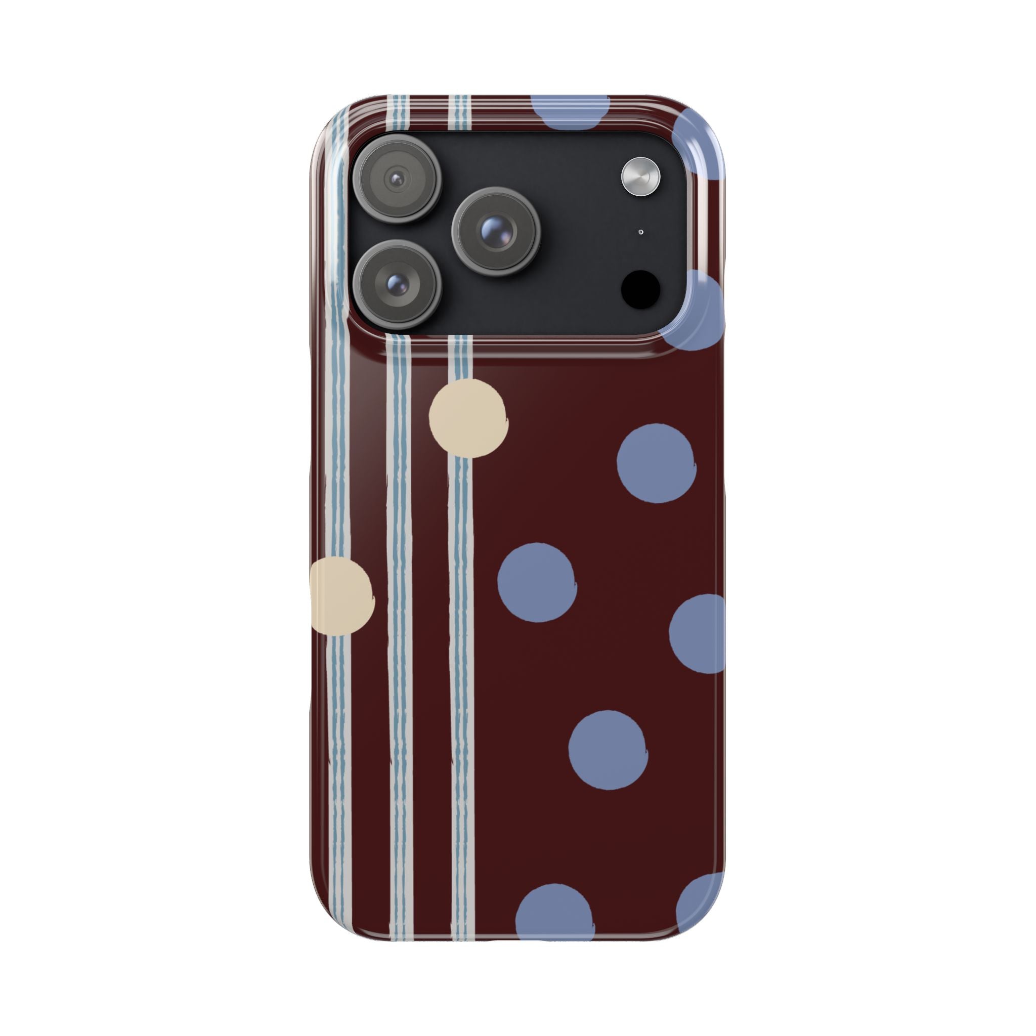 Polka Dot & Stripe Slim Phone Case — Burgundy Blue Retro Pattern