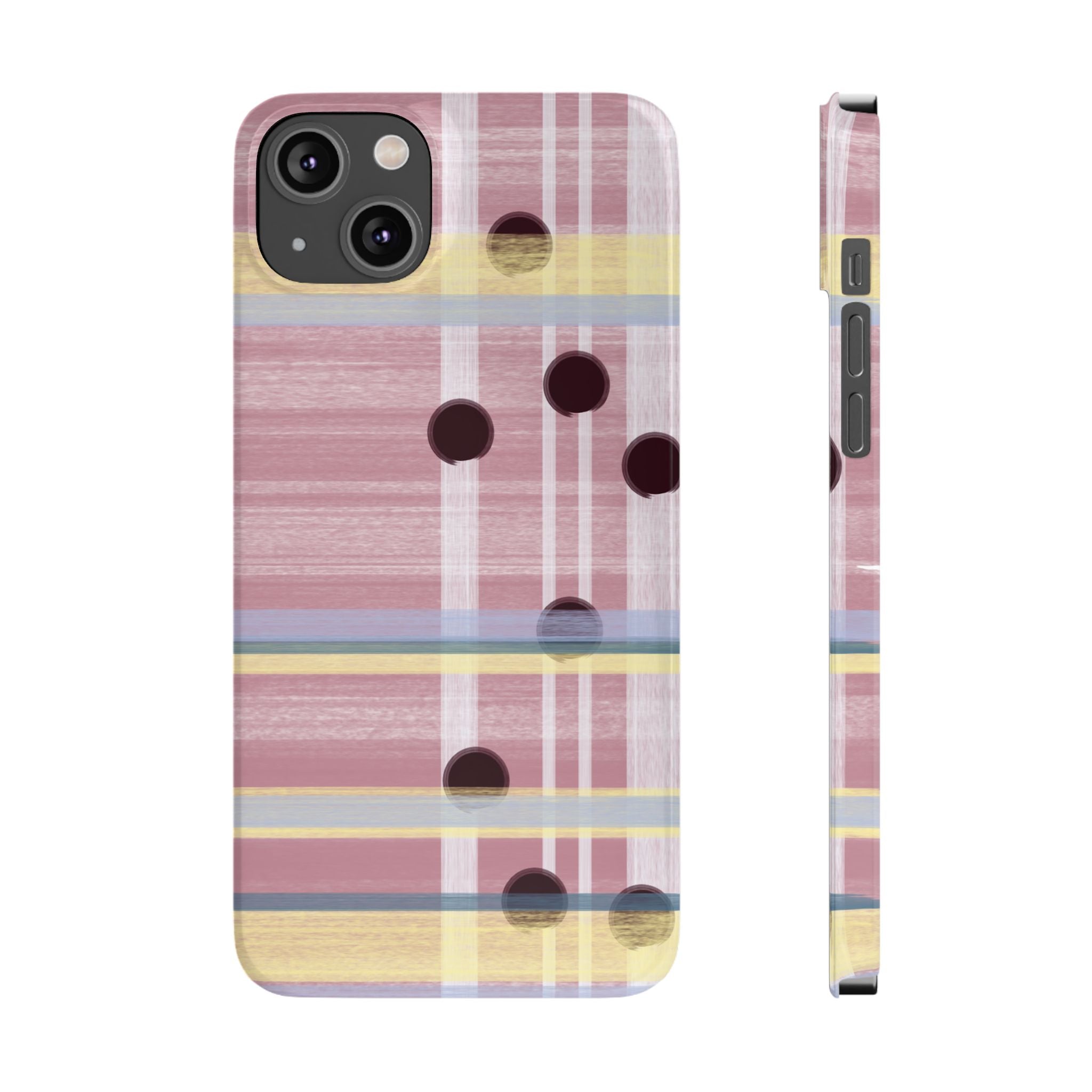 Slim Phone Case — Pink Plaid with Polka Dot Accent SATC Inspired