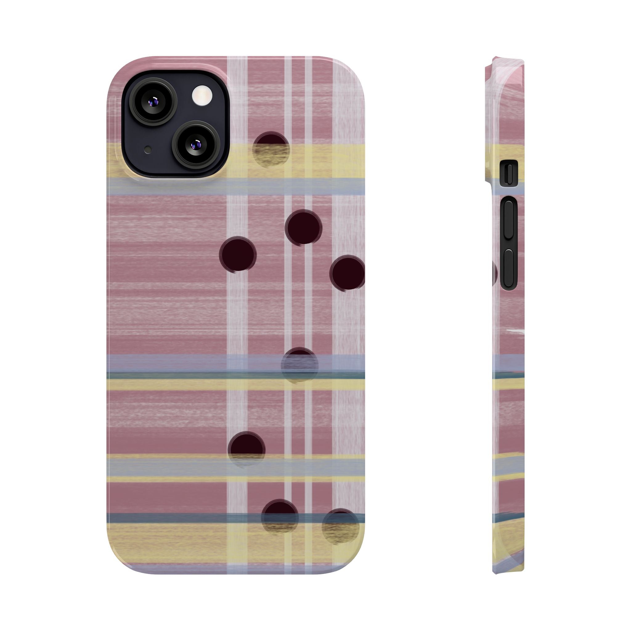 Slim Phone Case — Pink Plaid with Polka Dot Accent SATC Inspired