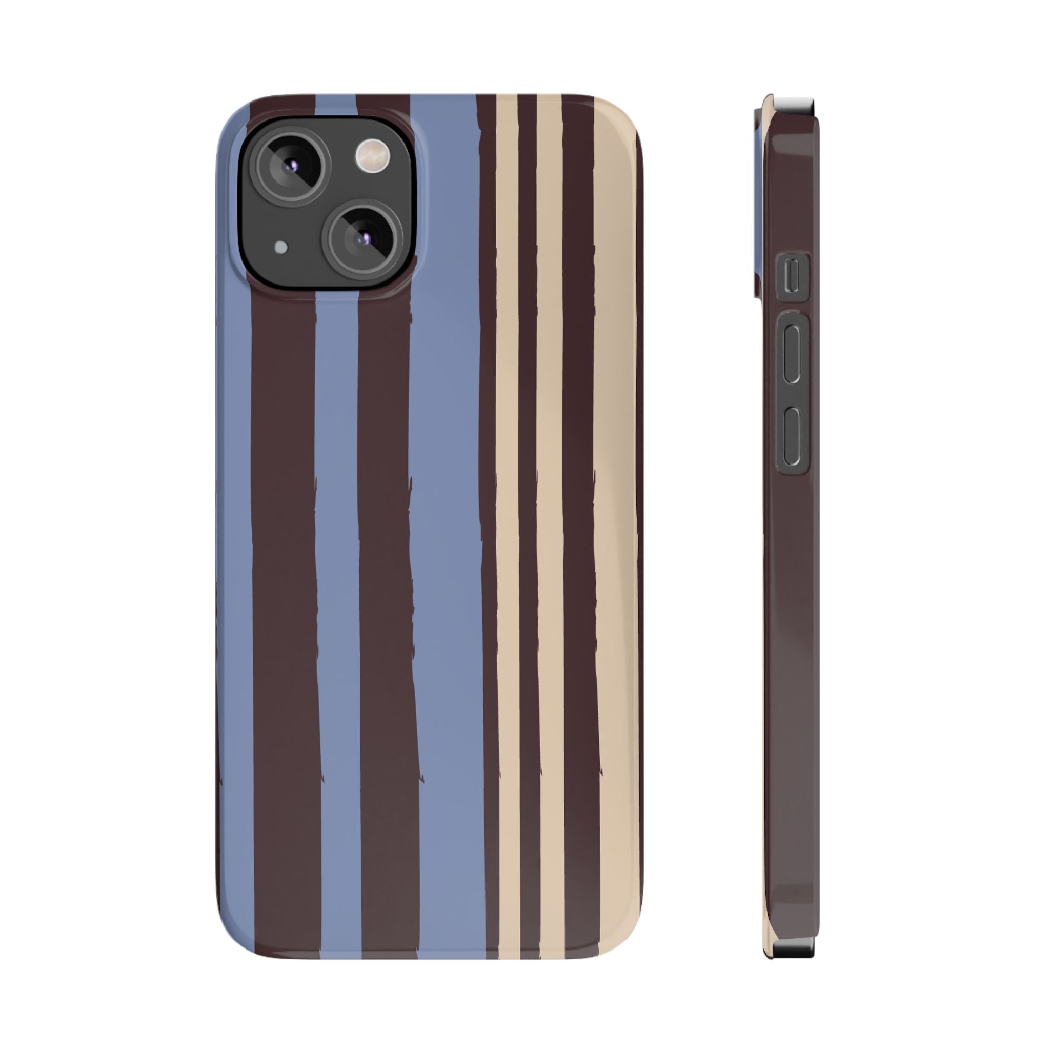 Retro Striped Slim Phone Case — Blue, Brown & Cream Vertical Stripes