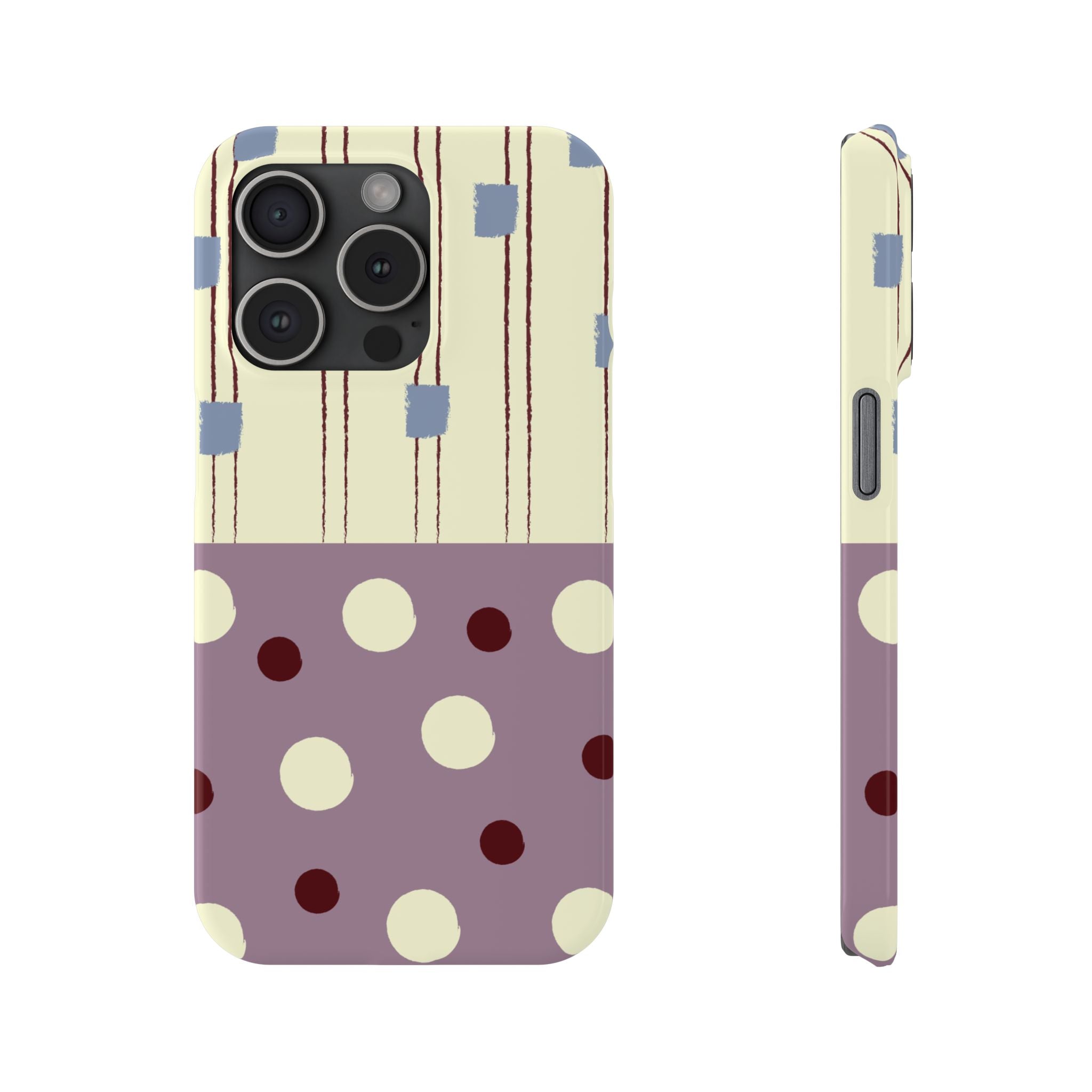 Slim Phone Case — Retro Polka Dot & Stripes Design, Lavender Plum