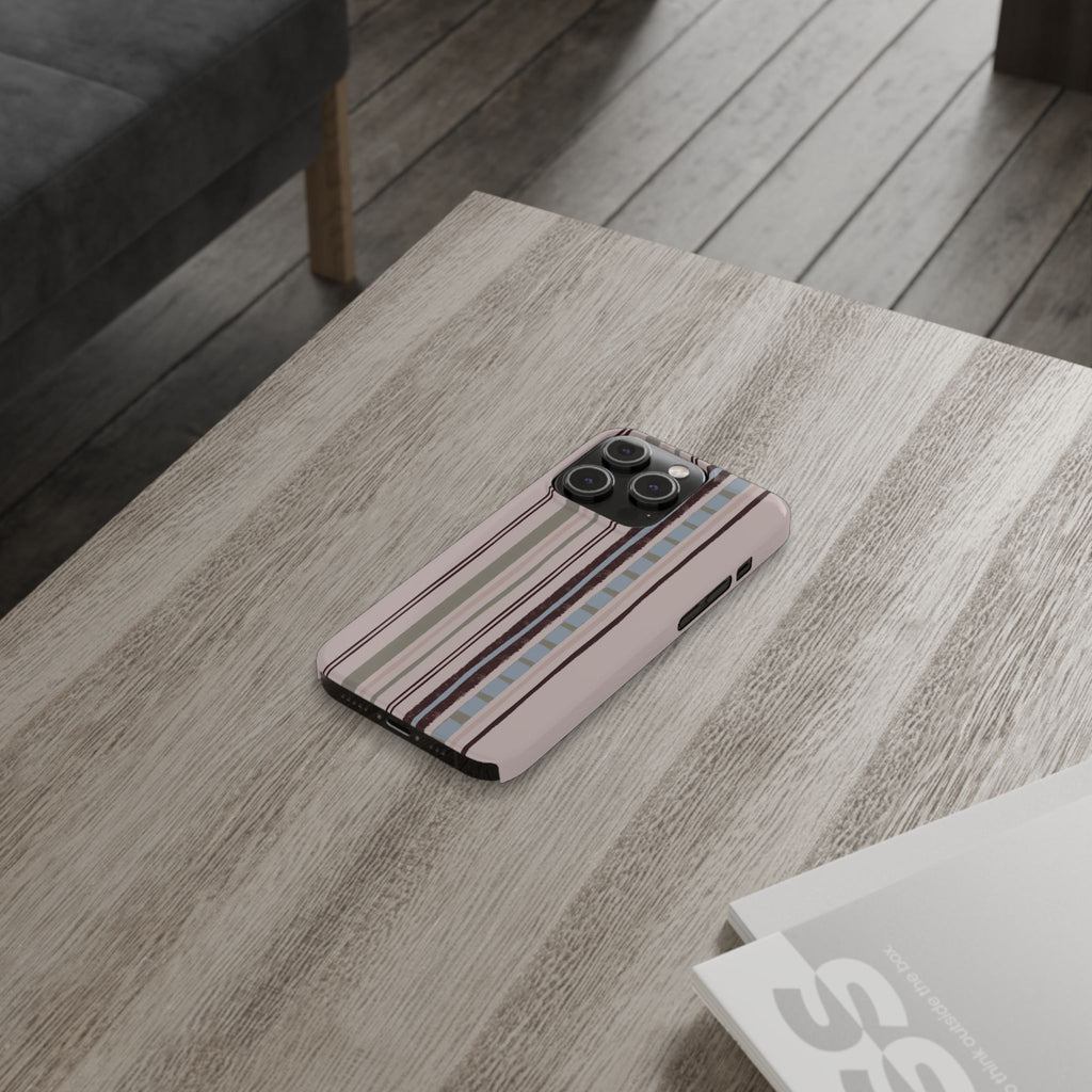 Slim Phone Case — Vintage Striped Pattern, Neutral Earthtone Protective Cover