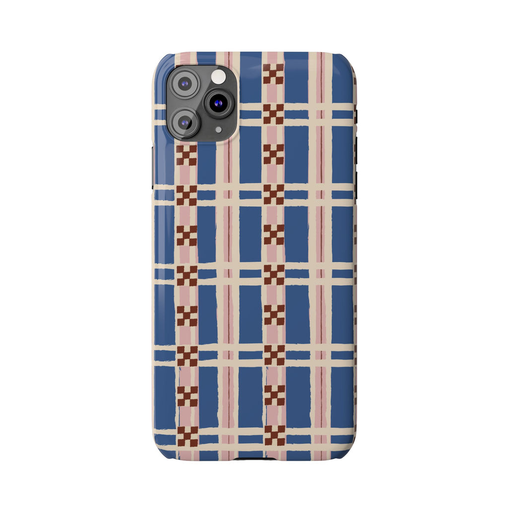 Slim Phone Case — Blue & Pink Retro Plaid Pattern