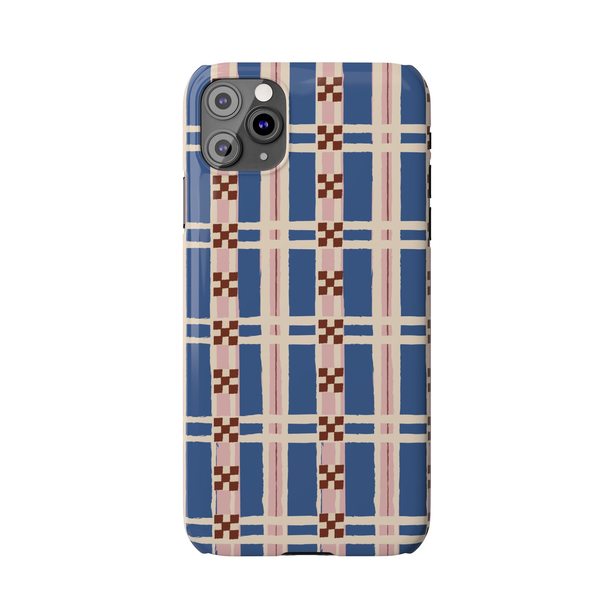 Slim Phone Case — Blue & Pink Retro Plaid Pattern