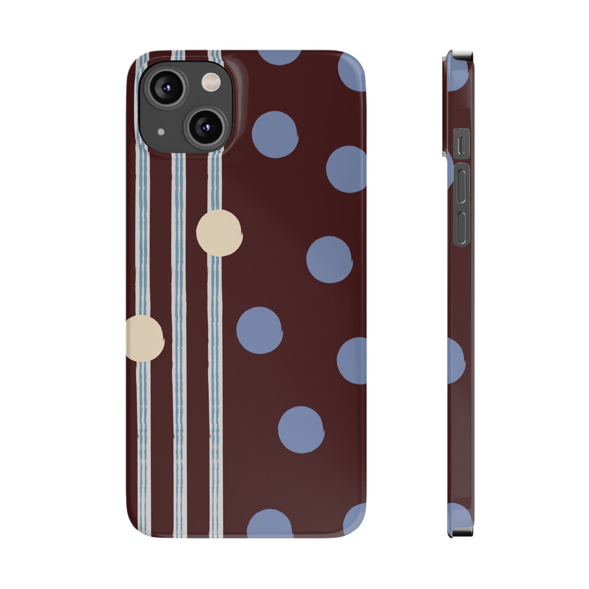 Polka Dot & Stripe Slim Phone Case — Burgundy Blue Retro Pattern