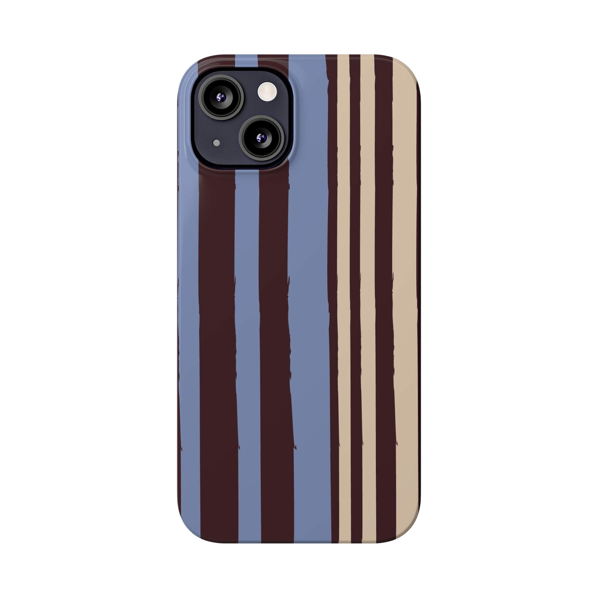 Retro Striped Slim Phone Case — Blue, Brown & Cream Vertical Stripes