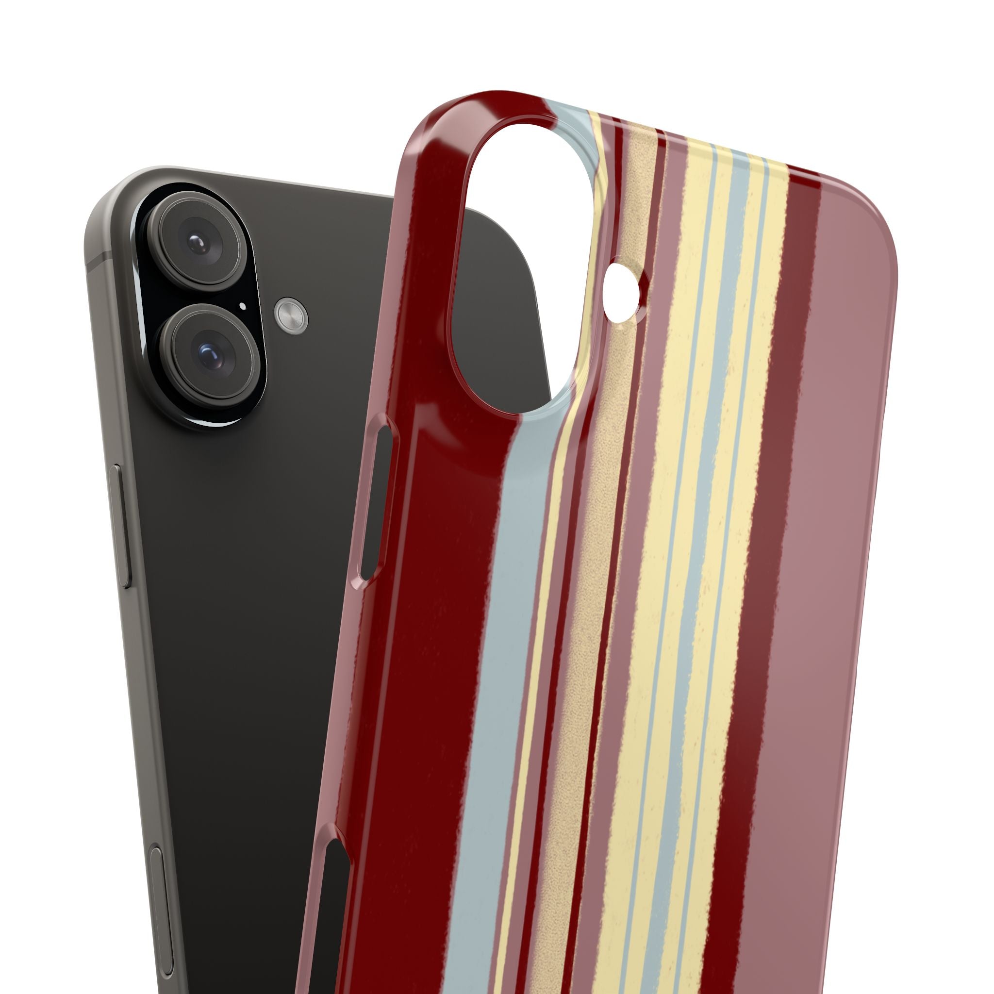 Slim Phone Case — Retro Vertical Stripe Design (Red, Blush, Cream)