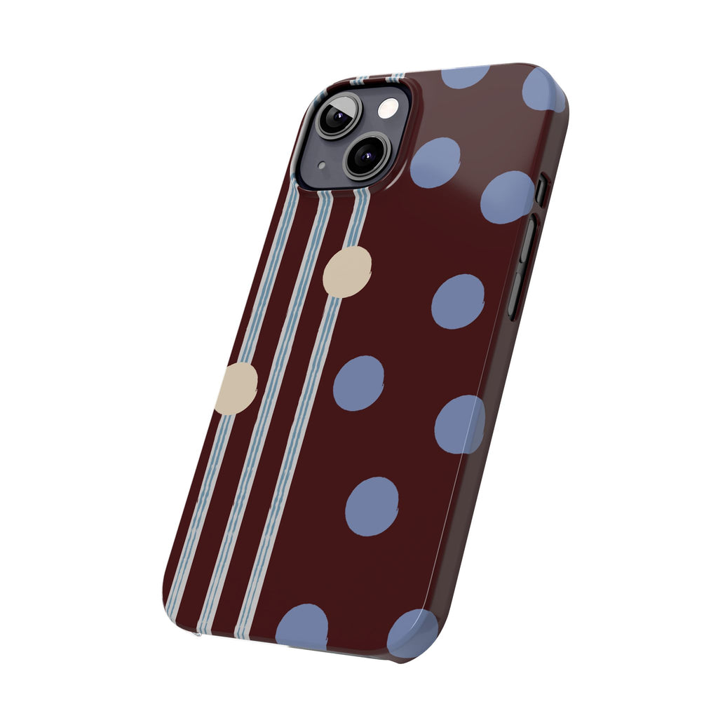 Polka Dot & Stripe Slim Phone Case — Burgundy Blue Retro Pattern