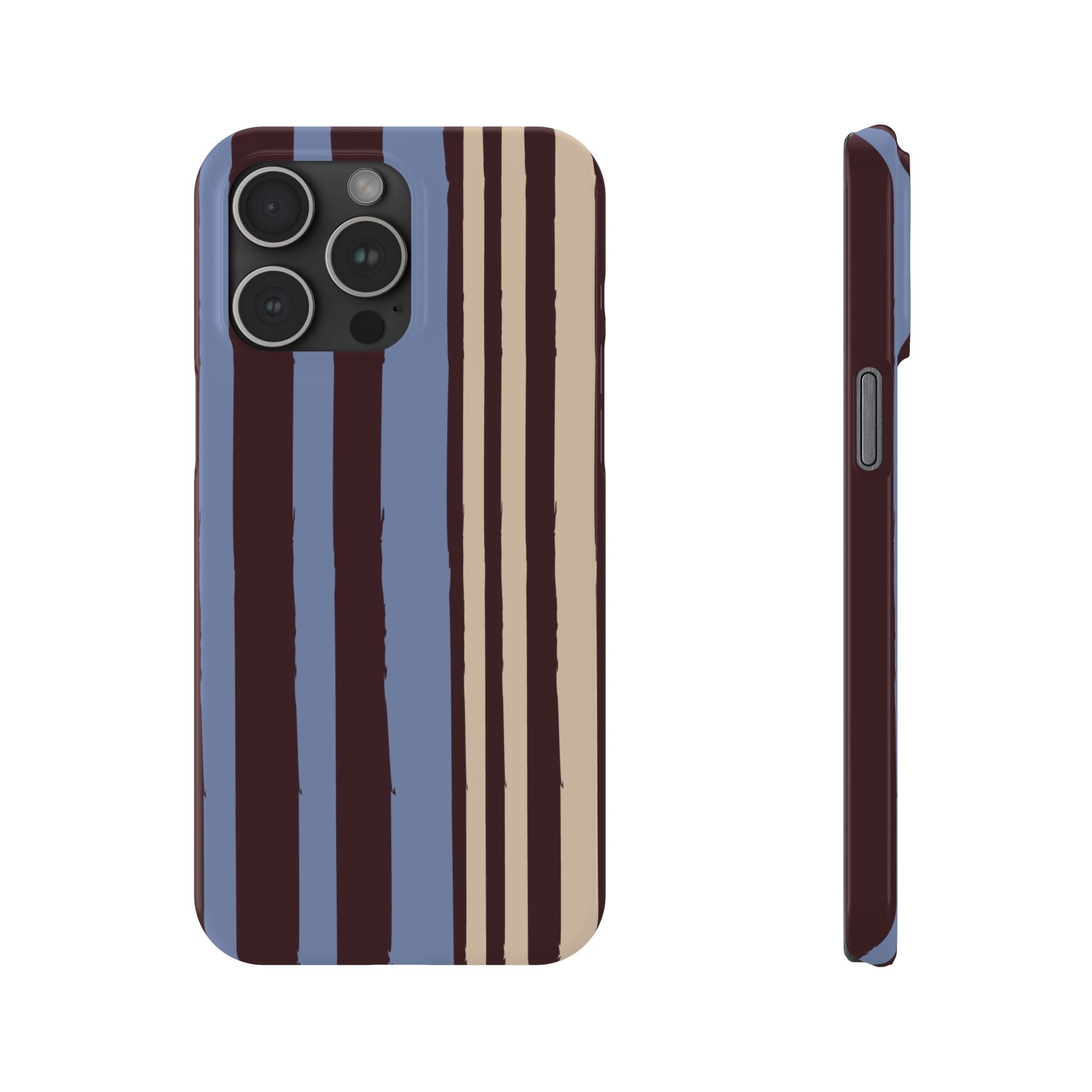 Retro Striped Slim Phone Case — Blue, Brown & Cream Vertical Stripes