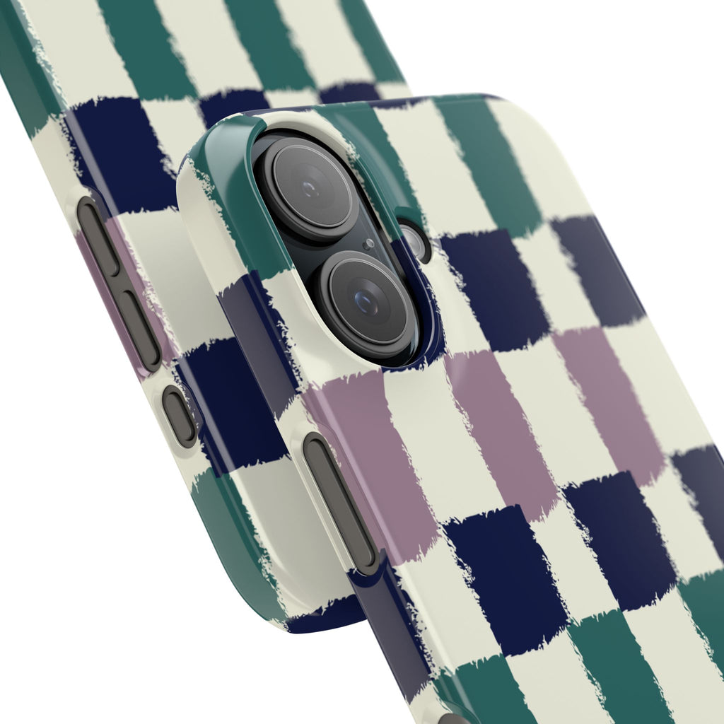 Painterly Check Slim Phone Case — Hand-Painted Navy, Teal & Lavender Grid