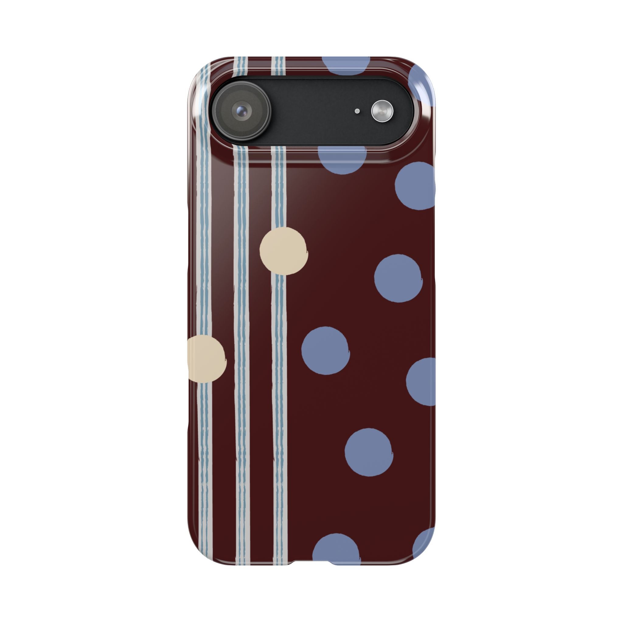 Polka Dot & Stripe Slim Phone Case — Burgundy Blue Retro Pattern