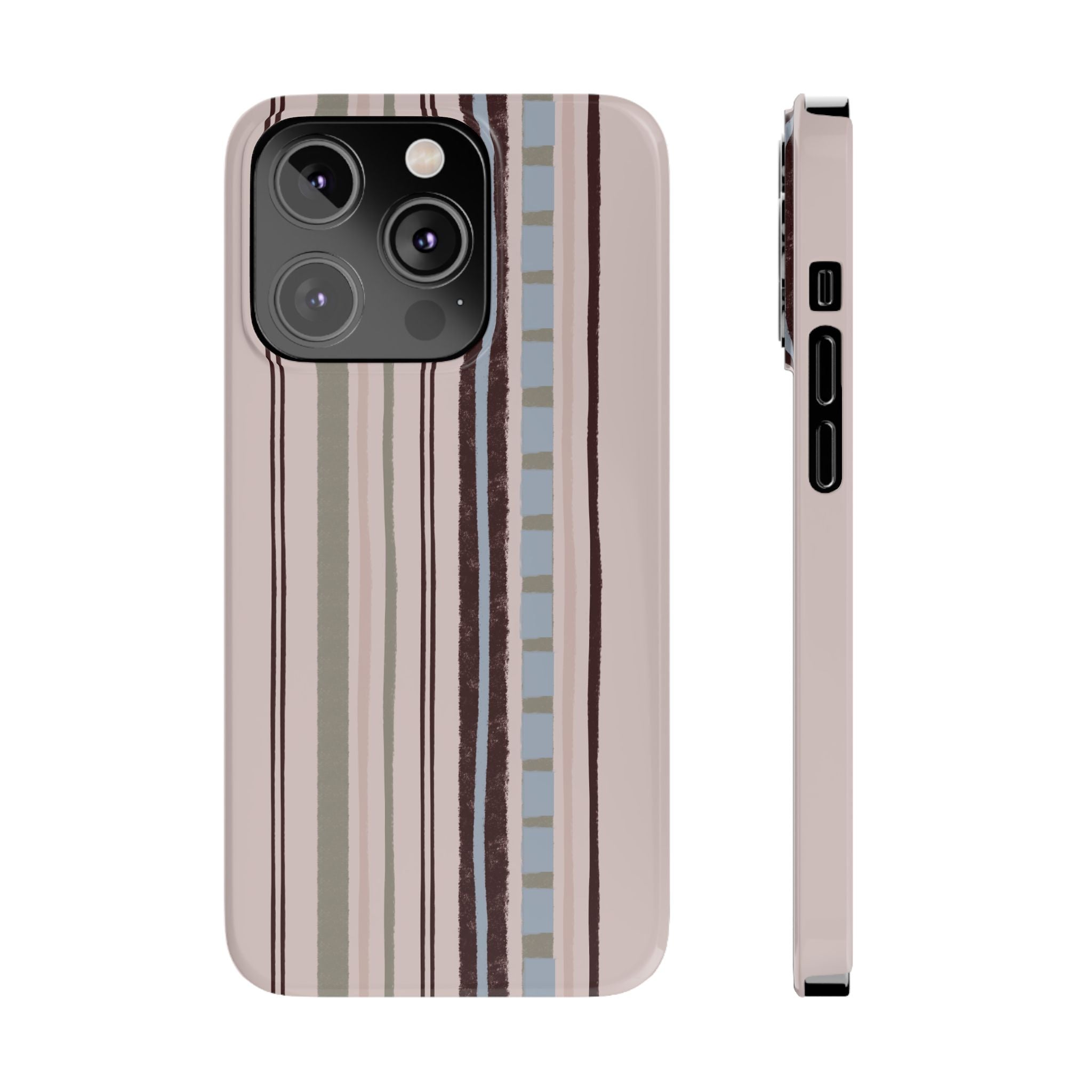 Slim Phone Case — Vintage Striped Pattern, Neutral Earthtone Protective Cover
