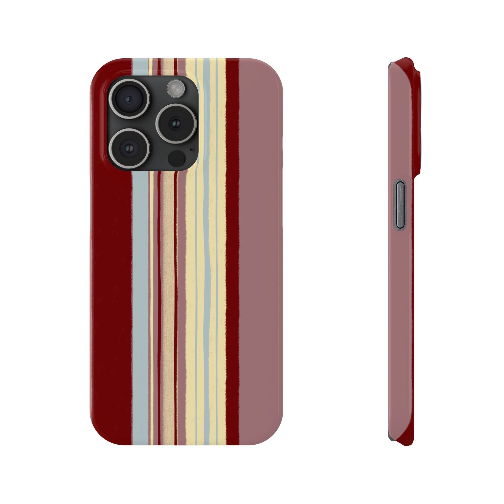 Slim Phone Case — Retro Vertical Stripe Design (Red, Blush, Cream)