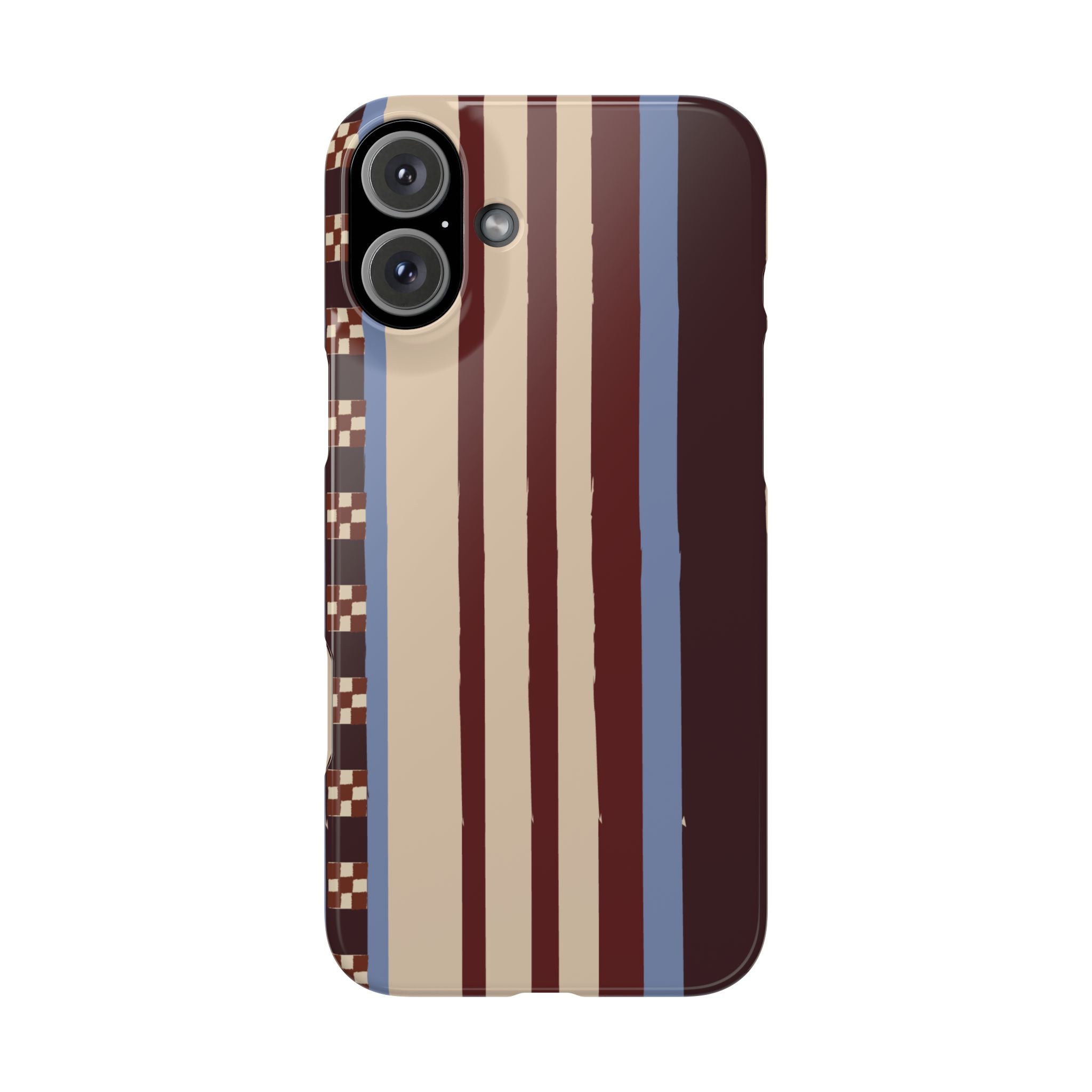 Slim Phone Case — Retro Striped Beige, Maroon & Blue Pattern