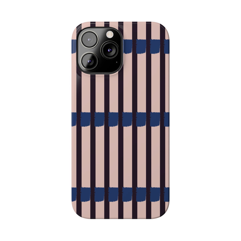 Slim Phone Case — Minimalist Blush & Navy Stripe Pattern