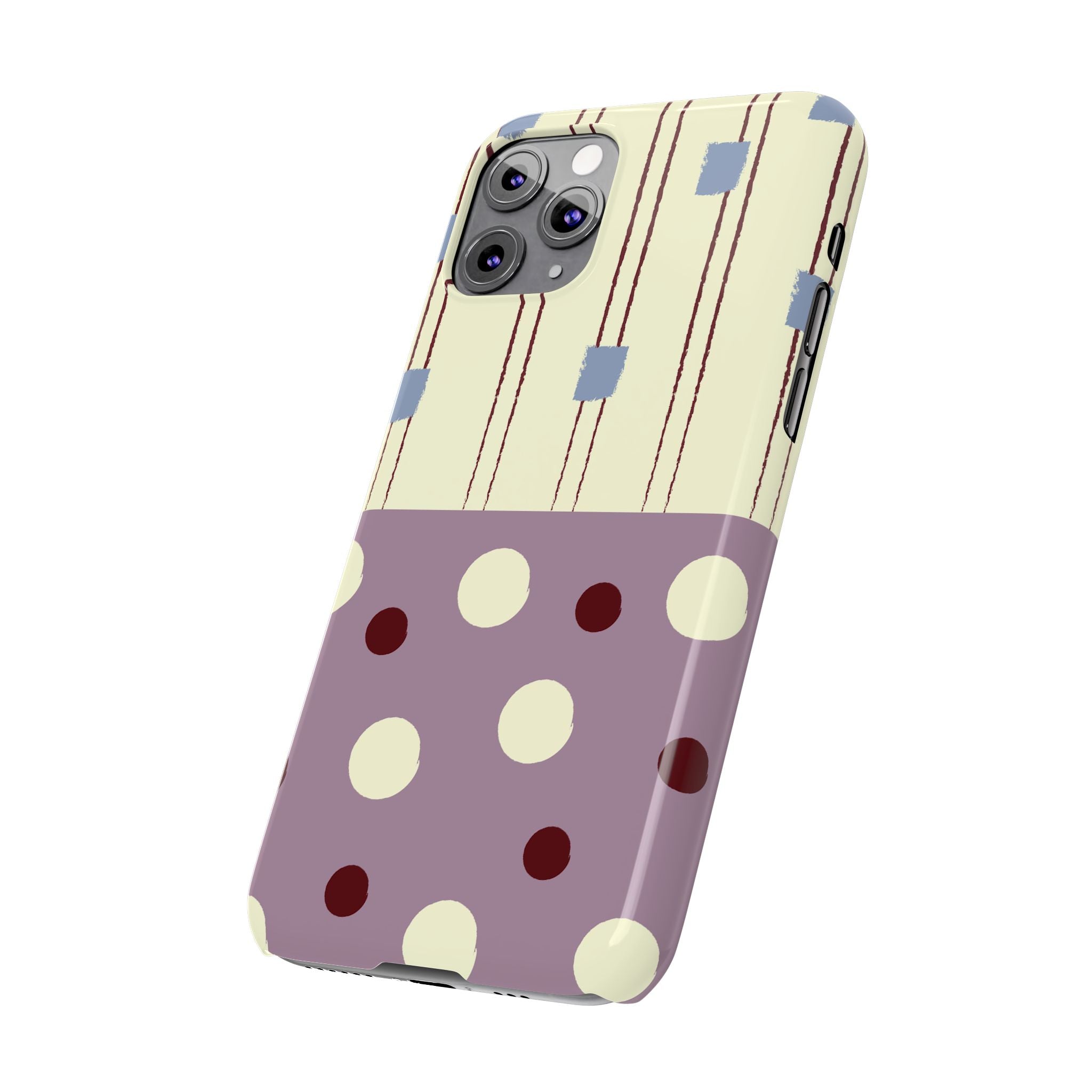 Slim Phone Case — Retro Polka Dot & Stripes Design, Lavender Plum