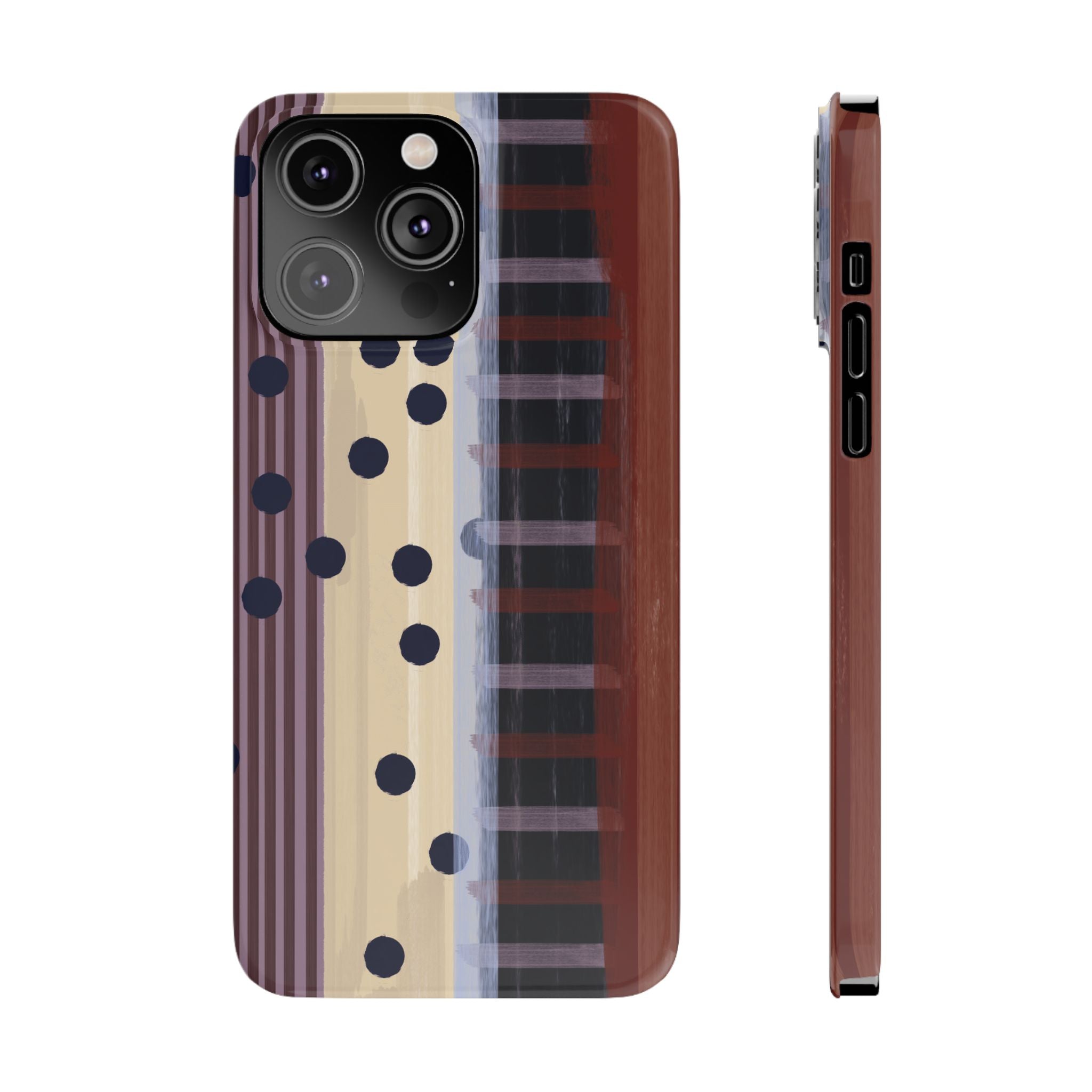 Abstract Stripes & Polka Dot Slim Phone Case — Retro Brown Artistic Pattern SATC Inspired