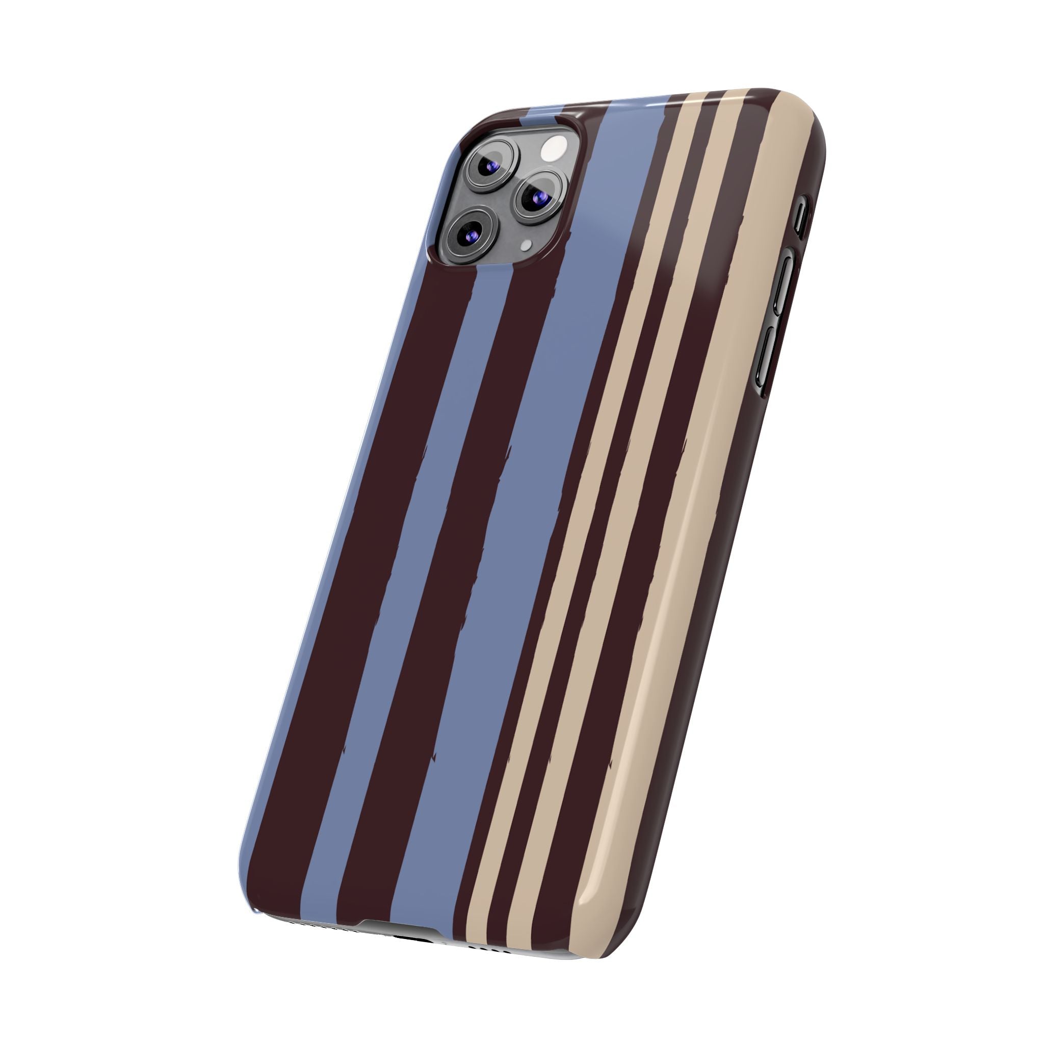 Retro Striped Slim Phone Case — Blue, Brown & Cream Vertical Stripes