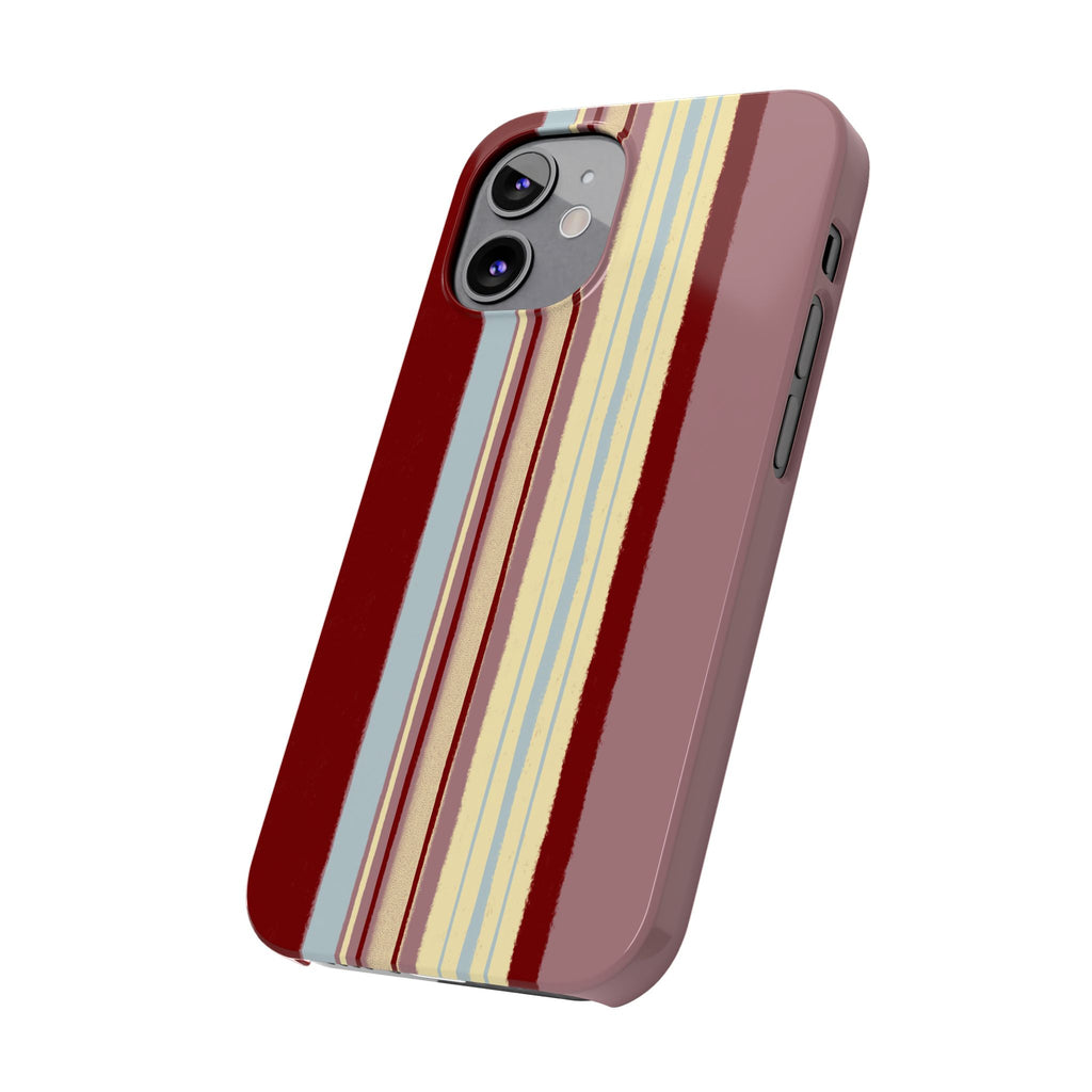 Slim Phone Case — Retro Vertical Stripe Design (Red, Blush, Cream)