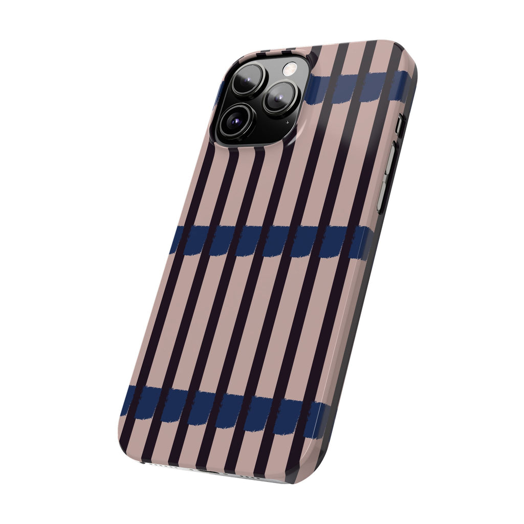 Slim Phone Case — Minimalist Blush & Navy Stripe Pattern
