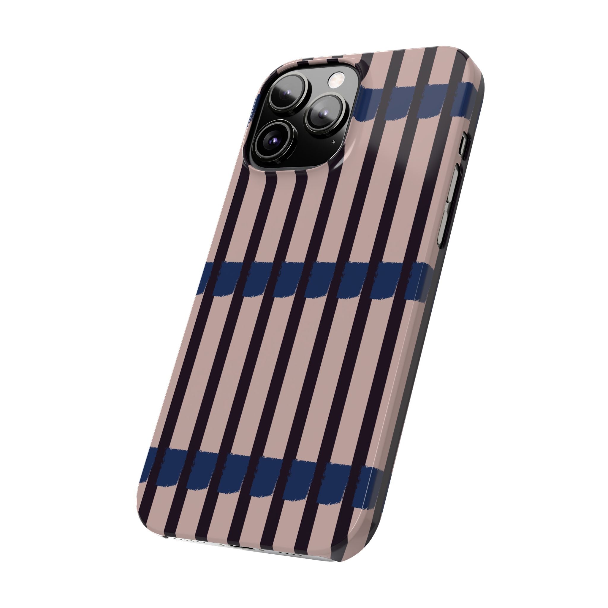 Slim Phone Case — Minimalist Blush & Navy Stripe Pattern