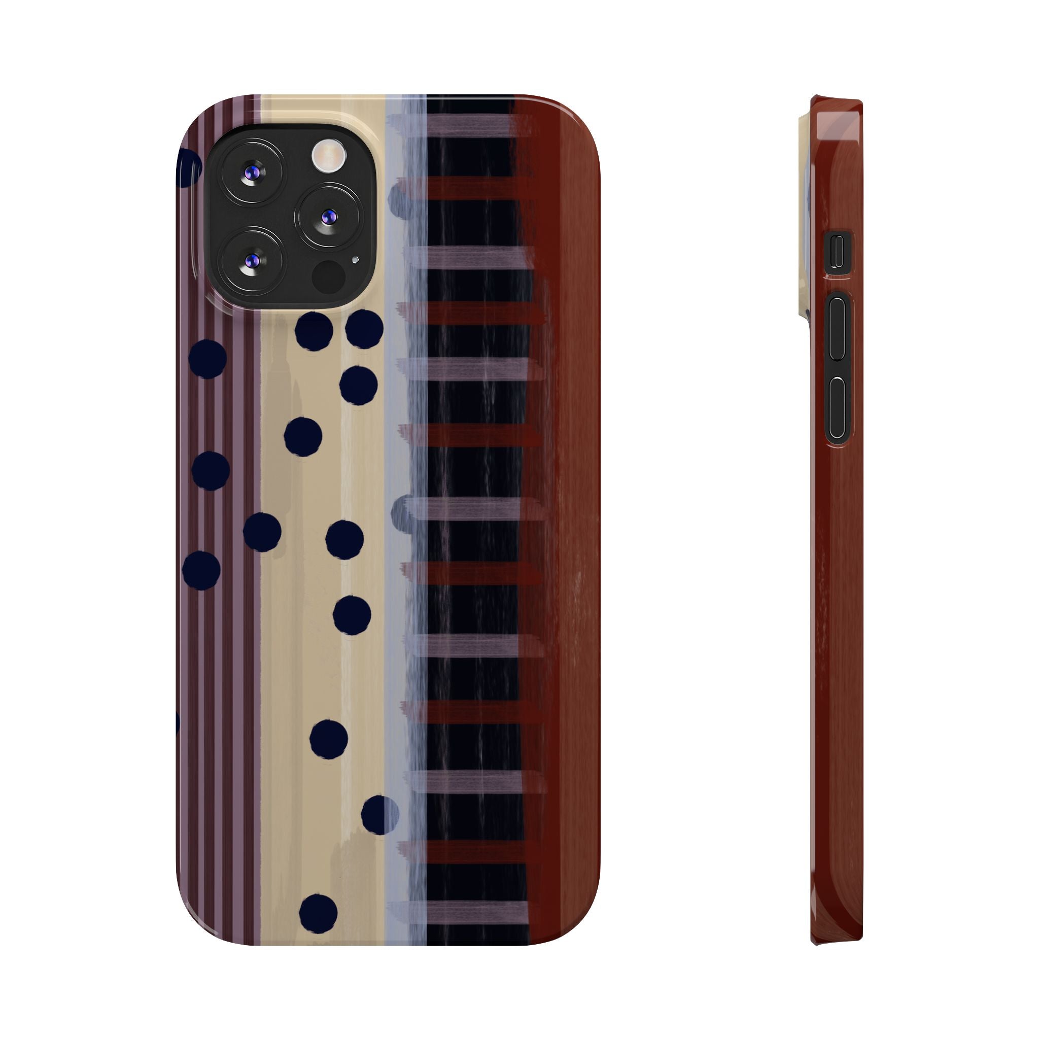 Abstract Stripes & Polka Dot Slim Phone Case — Retro Brown Artistic Pattern SATC Inspired