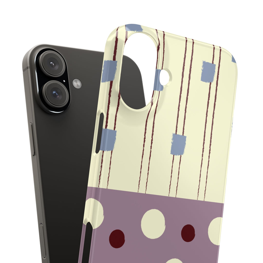 Slim Phone Case — Retro Polka Dot & Stripes Design, Lavender Plum
