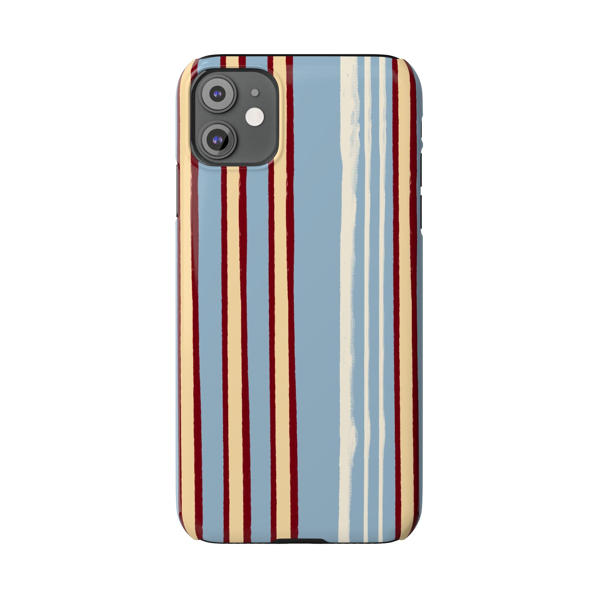 Retro Striped Slim Phone Case — Blue, Cream & Burgundy Vertical Lines