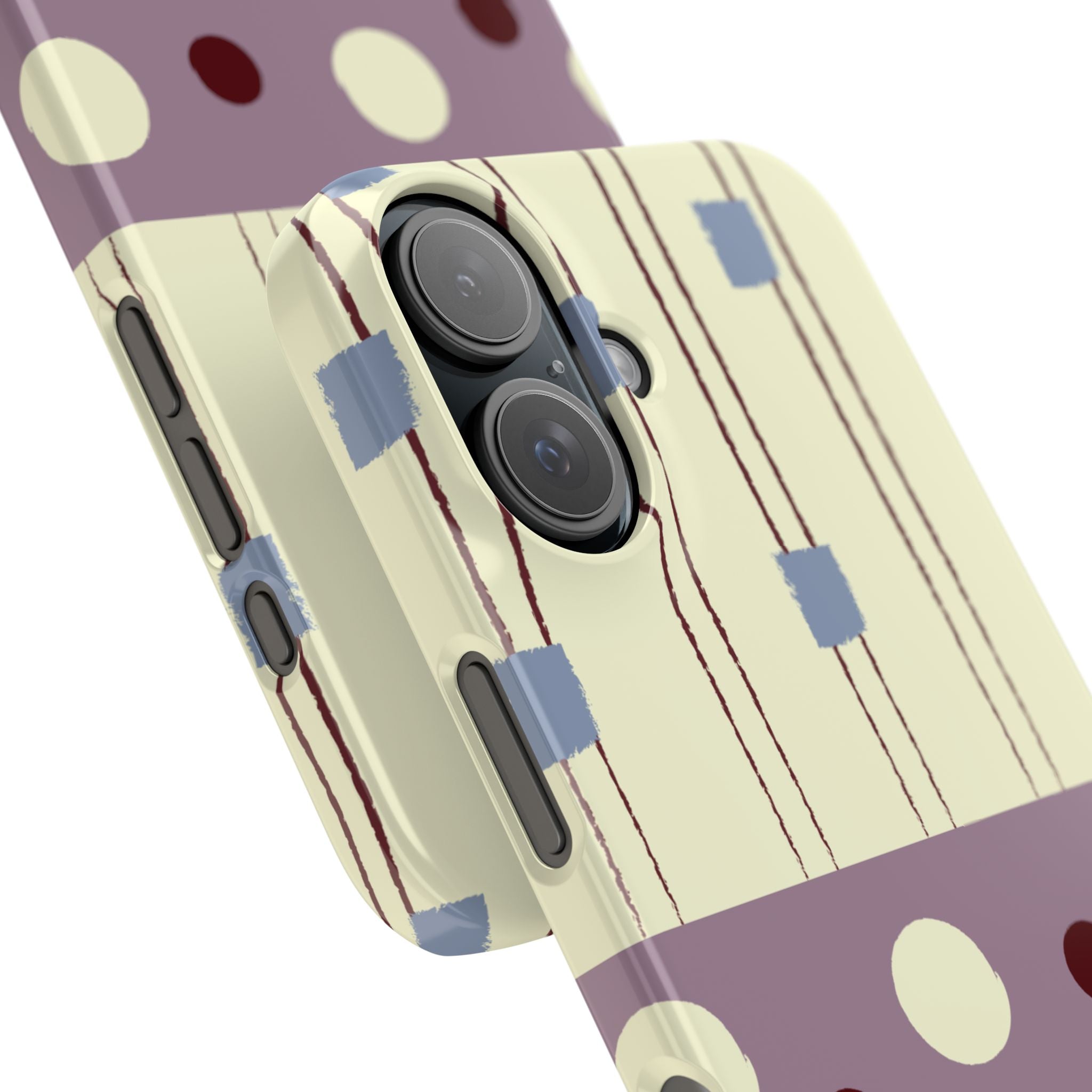 Slim Phone Case — Retro Polka Dot & Stripes Design, Lavender Plum
