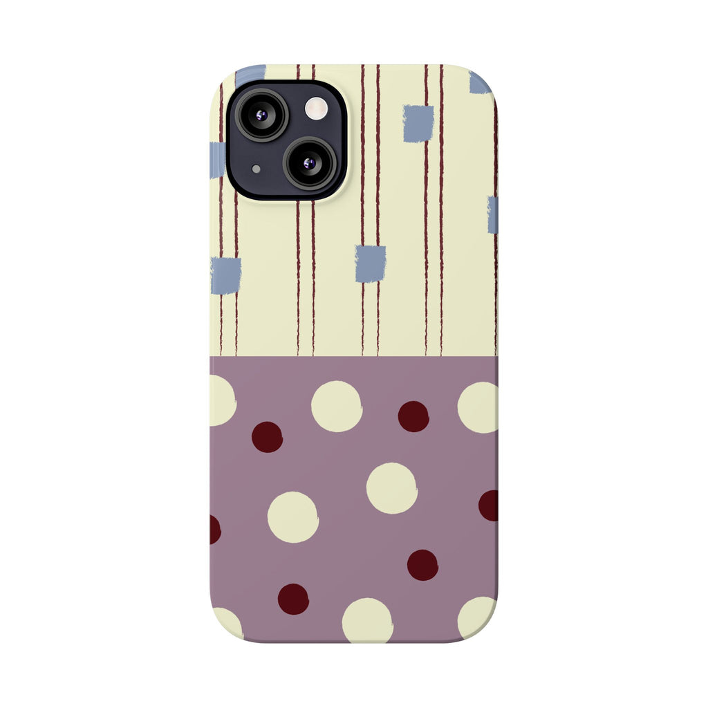 Slim Phone Case — Retro Polka Dot & Stripes Design, Lavender Plum