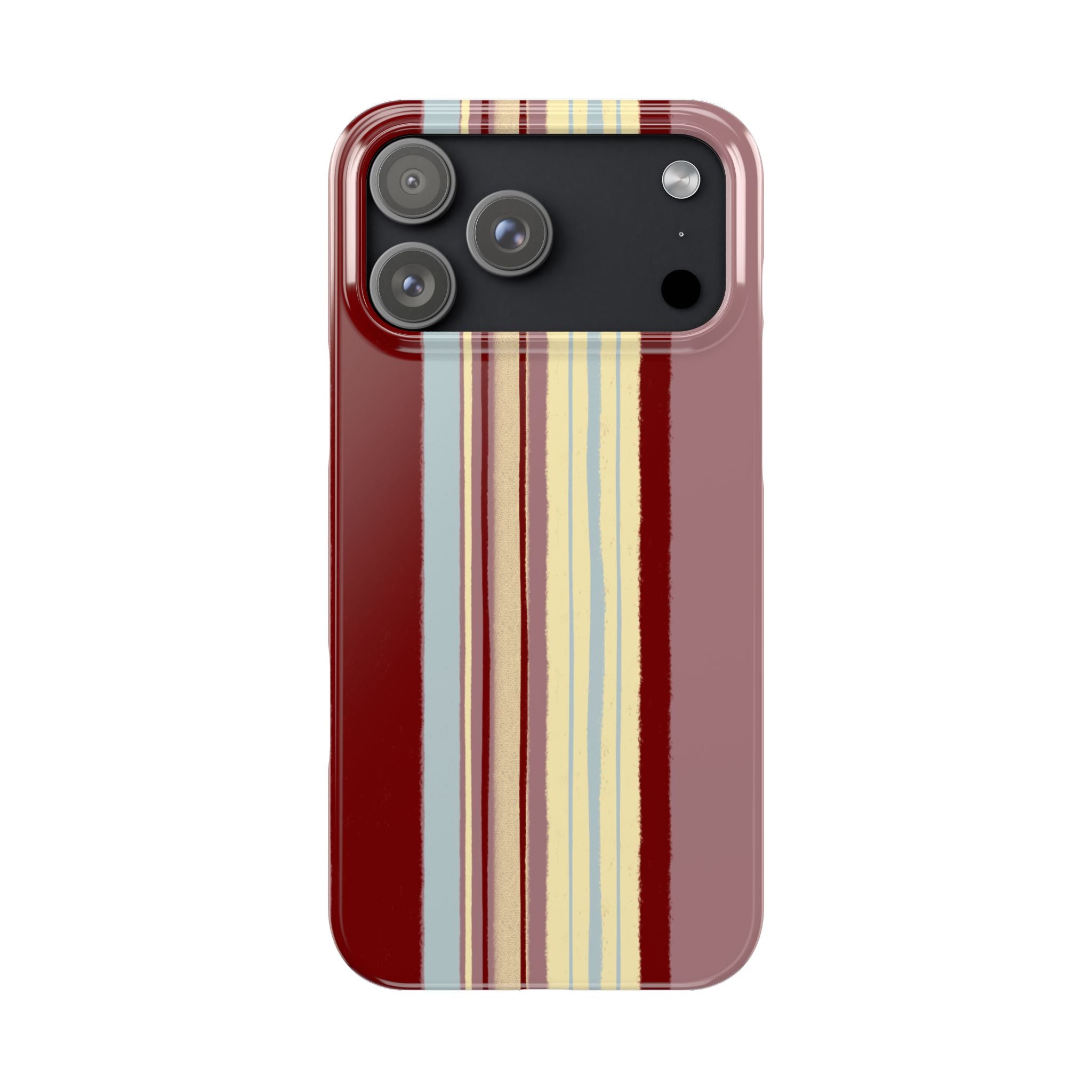 Slim Phone Case — Retro Vertical Stripe Design (Red, Blush, Cream)